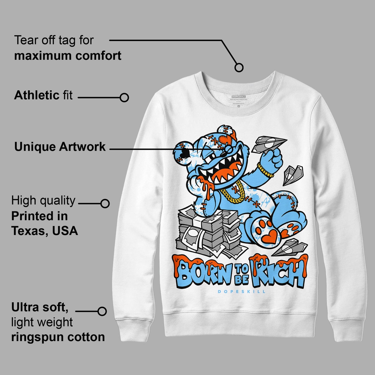Dunk Futura University Blue DopeSkill Sweatshirt Born To Be Rich Graphic