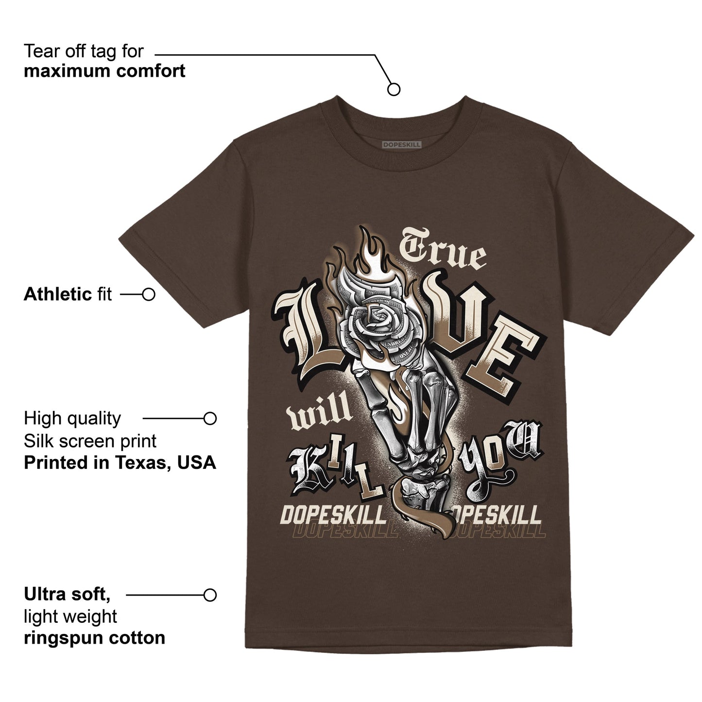AJ 1 Low OG ‚ÄúReverse Mocha‚Äù DopeSkill Ridgerock T-shirt True Love Will Kill You Graphic