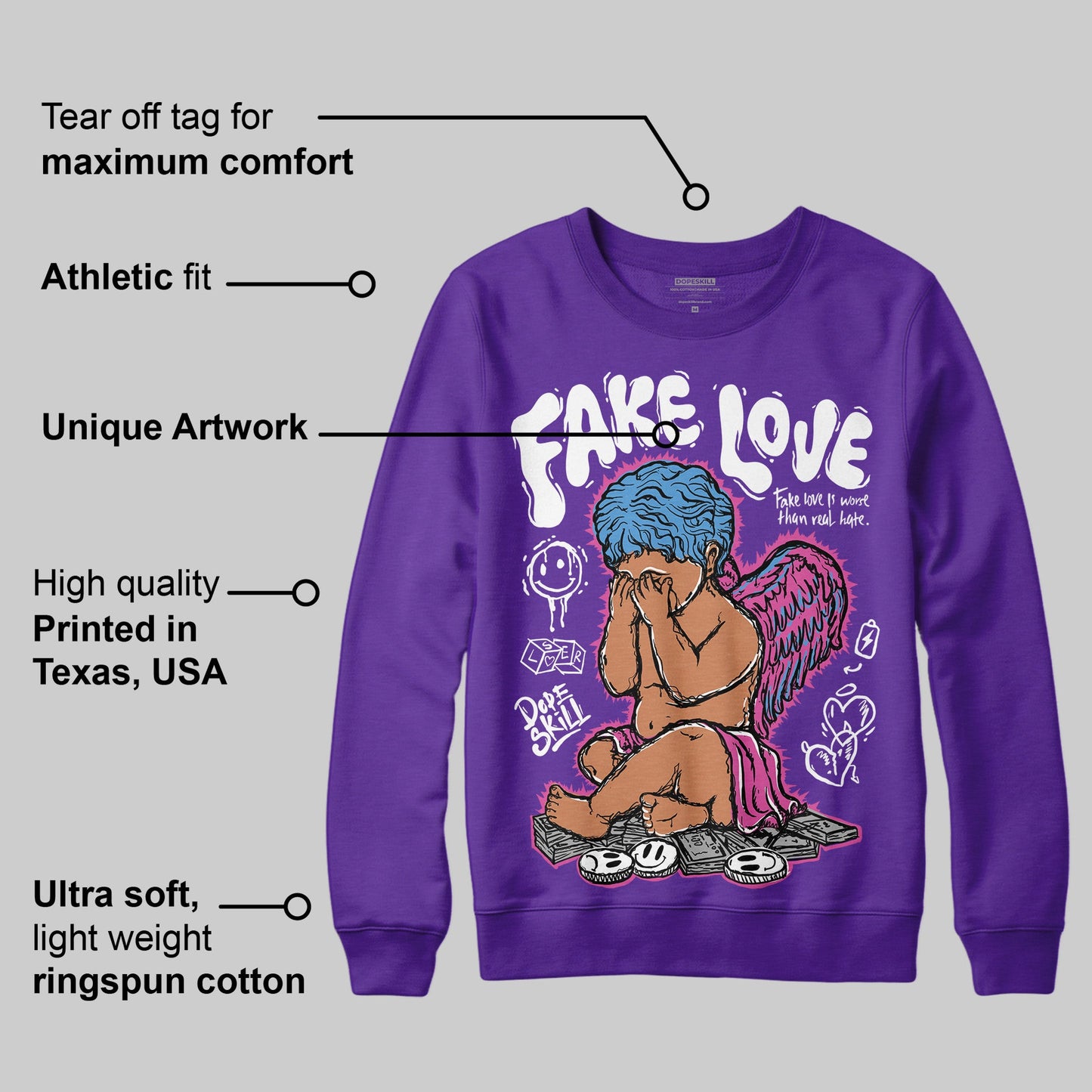 PURPLE Collection DopeSkill Purple Sweatshirt False Love Graphic