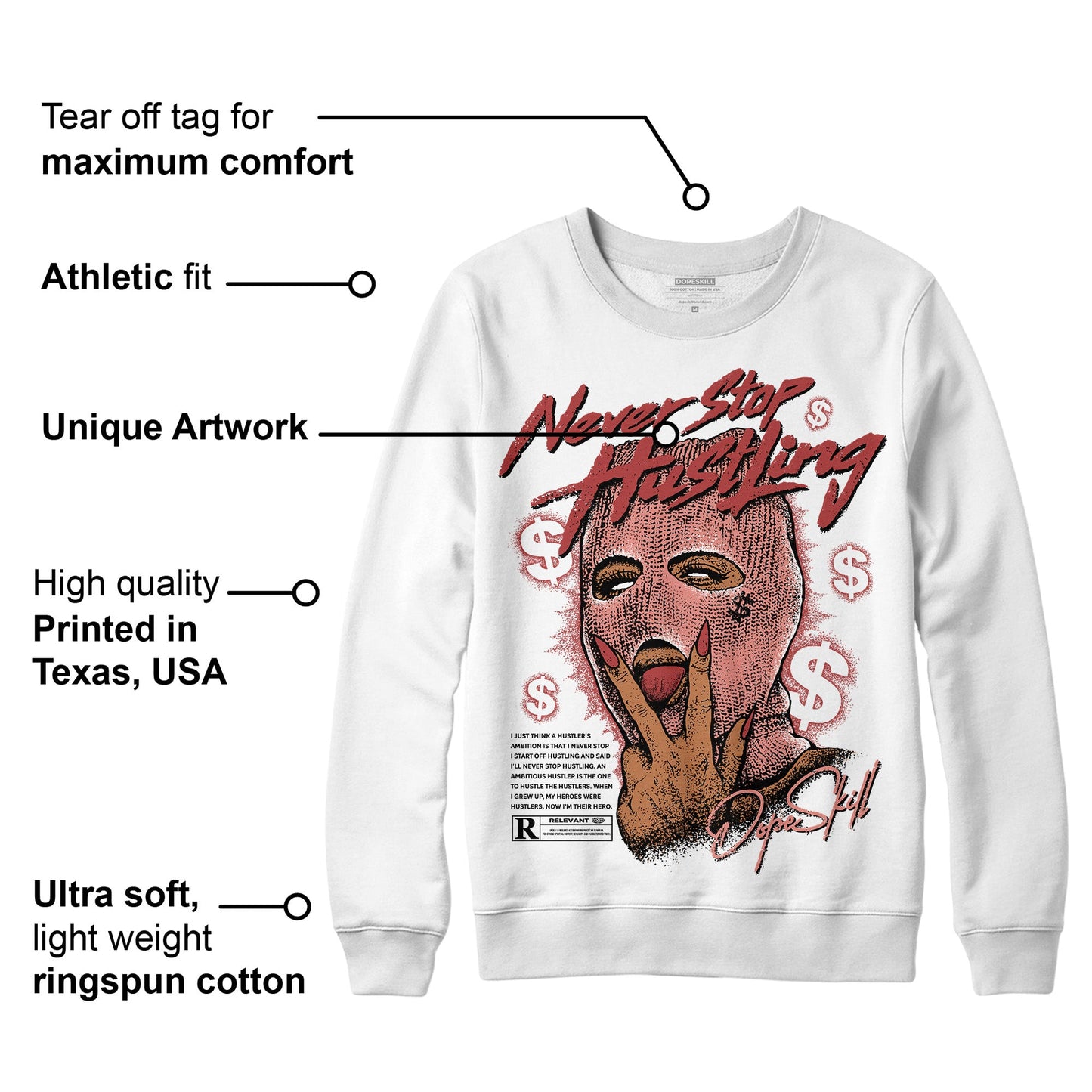 Dune Red 13s DopeSkill Sweatshirt Never Stop Hustling Graphic
