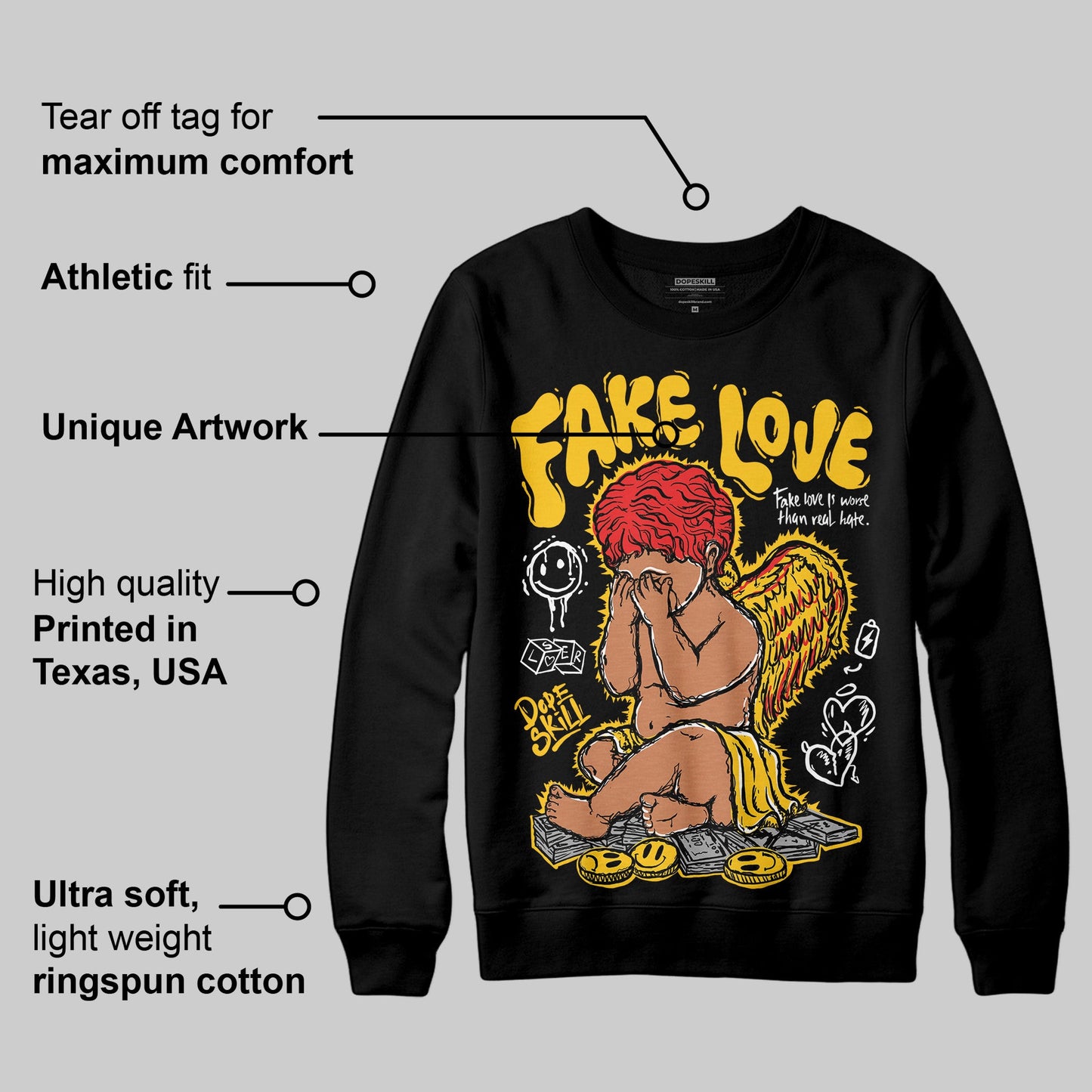 Yellow Collection DopeSkill Sweatshirt False Love Graphic