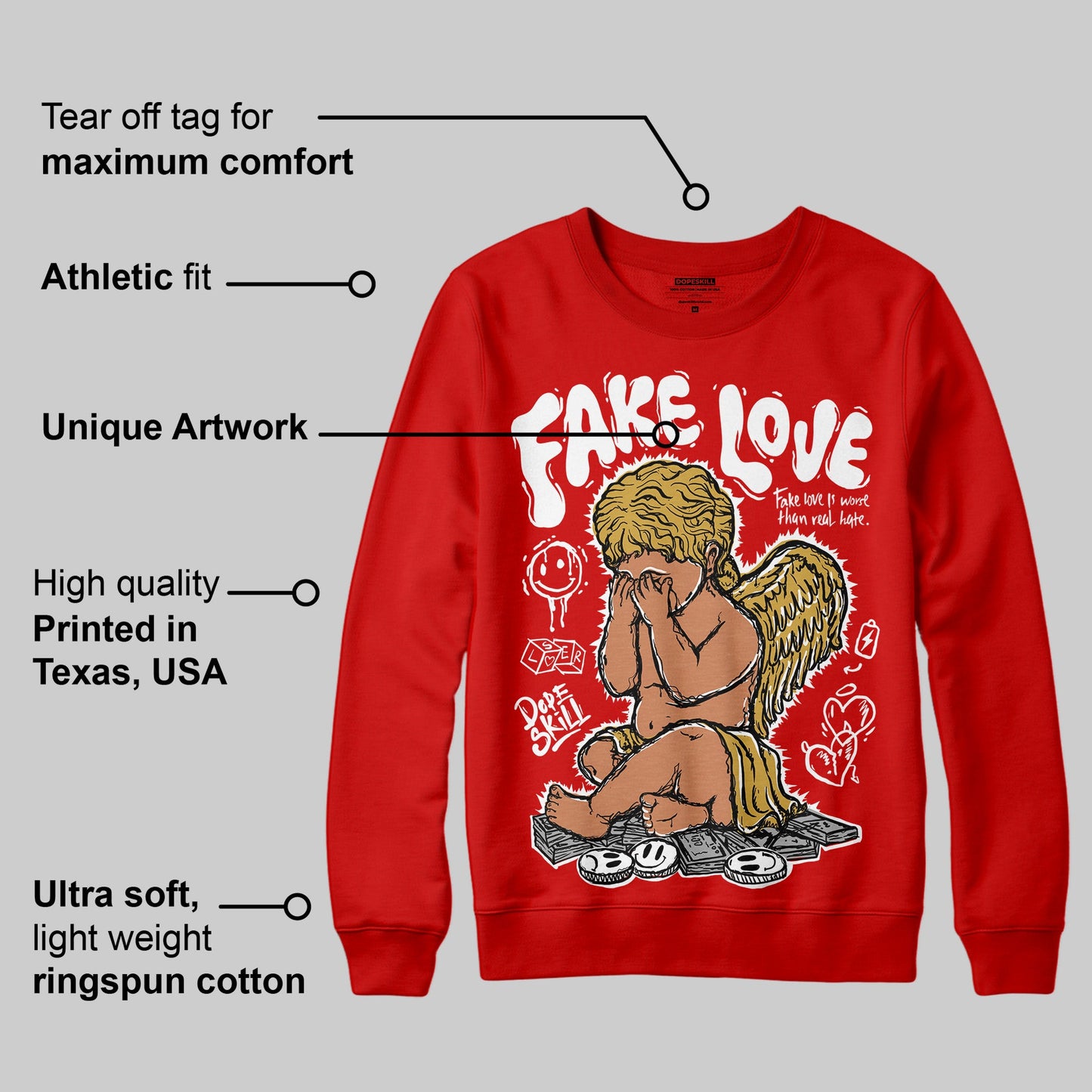 Red Collection DopeSkill Red Sweatshirt False Love Graphic