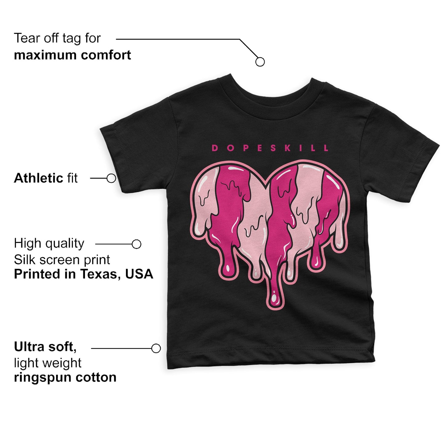 Coral Chalk 1s Mid DopeSkill Toddler Kids T-shirt Slime Drip Heart Graphic