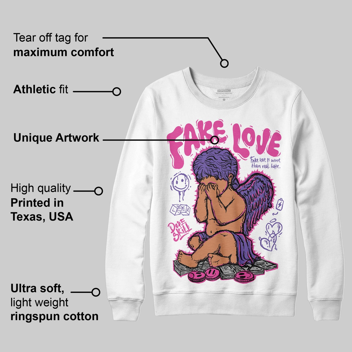 Dunk Active Fuchsia DopeSkill Sweatshirt False Love Graphic
