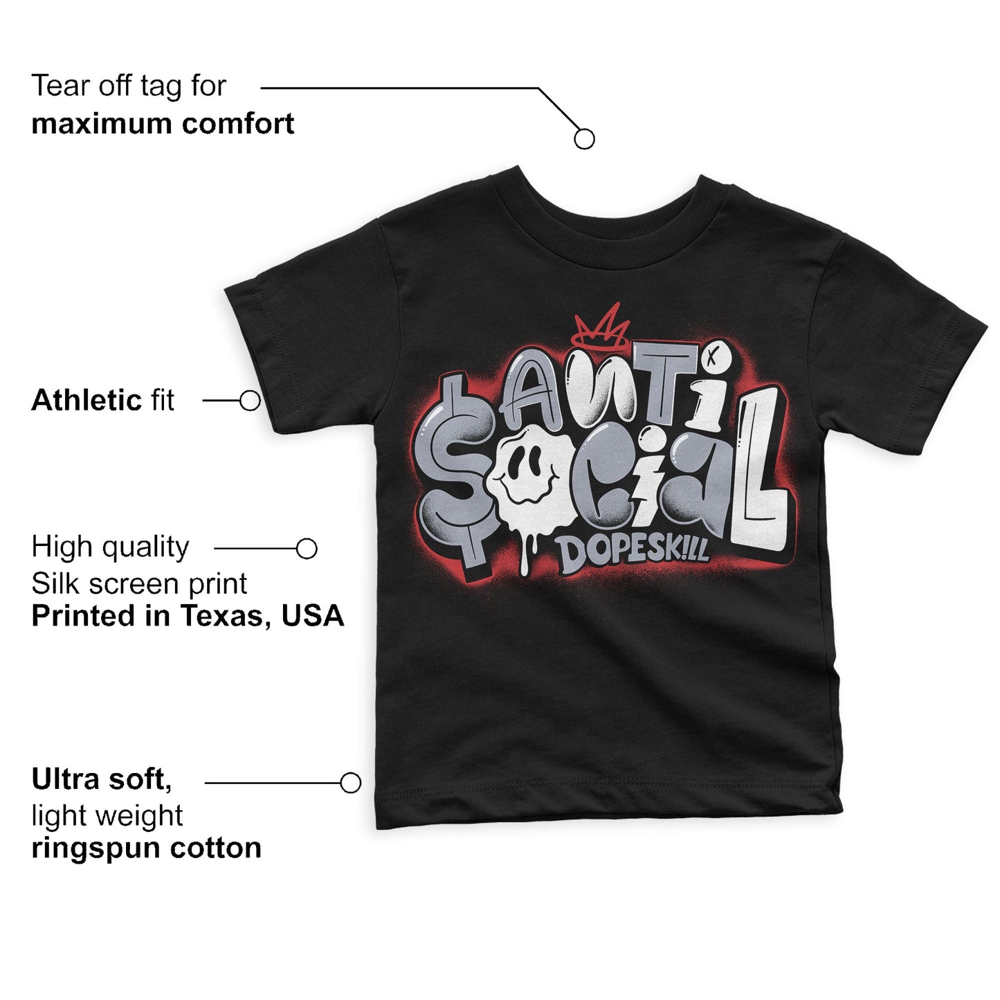 Bred Reimagined 4s DopeSkill Toddler Kids T-shirt Anti Social Graphic