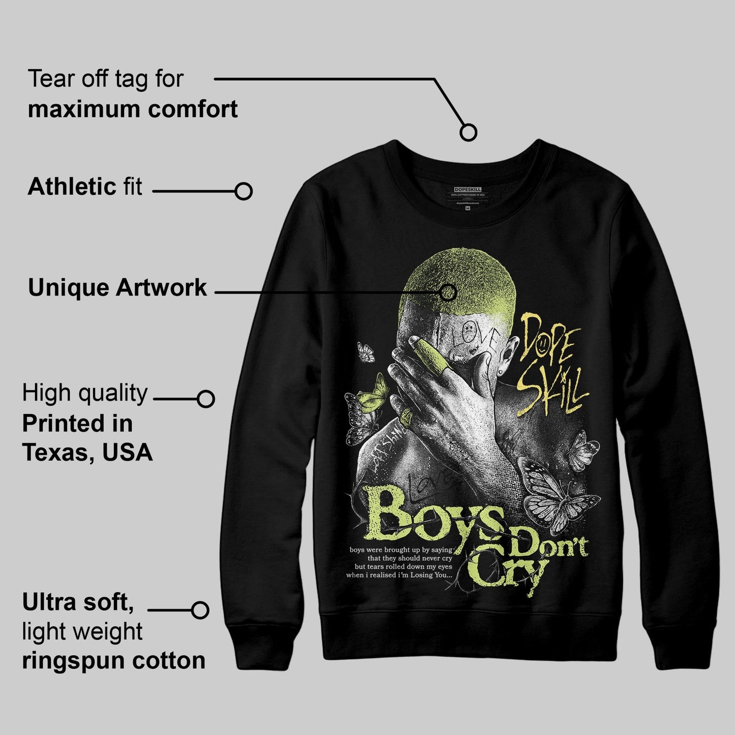 Light Lemon Twist 4s DopeSkill Sweatshirt Boys Don't Cry Graphic