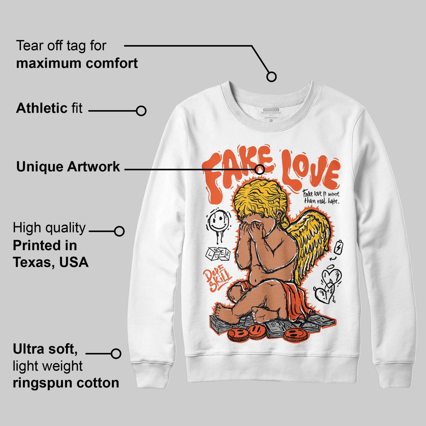 Orange Milk DopeSkill Sweatshirt False Love Graphic