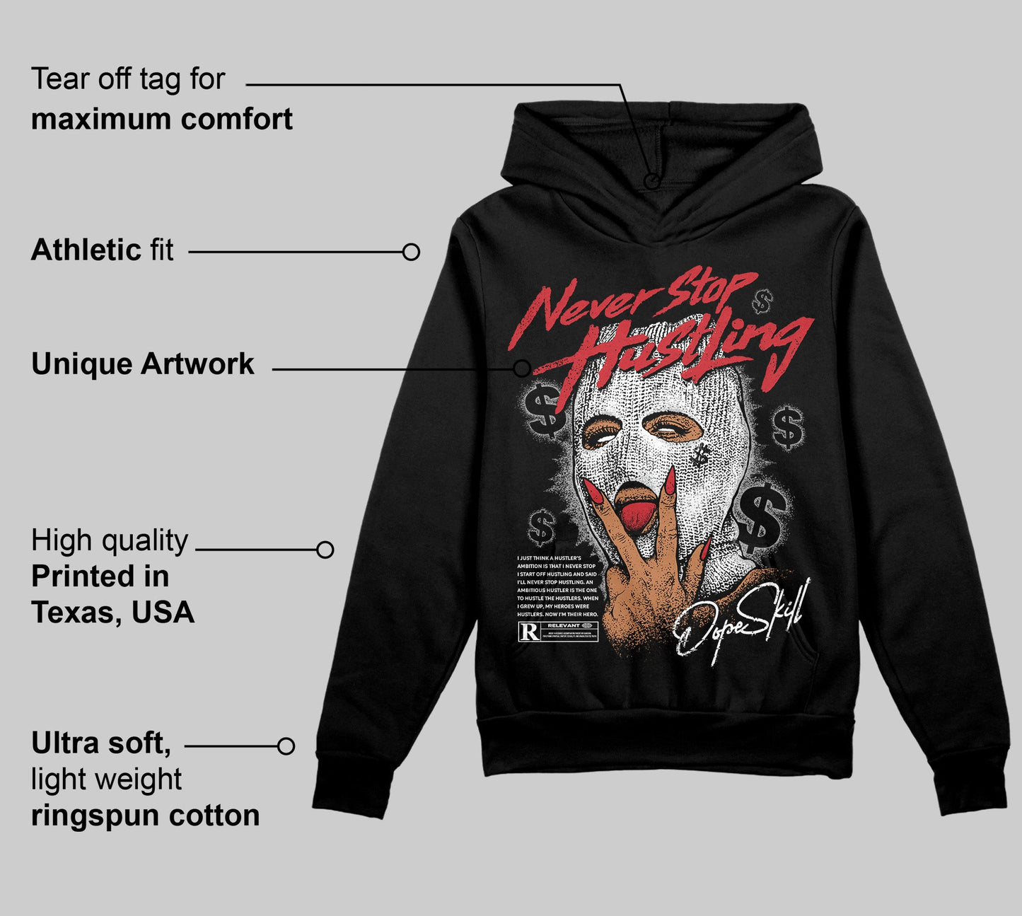 Bred Velvet 11s DopeSkill Hoodie Sweatshirt Never Stop Hustling Graphic