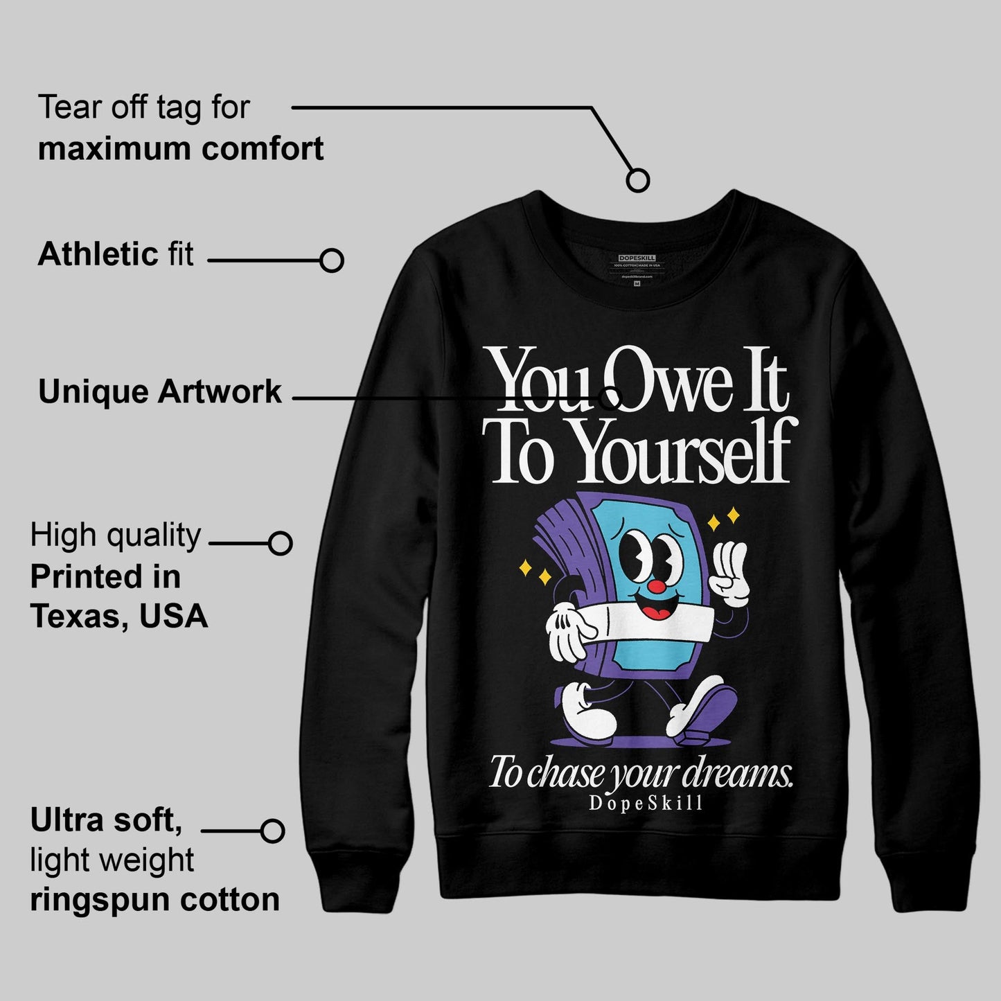 Aqua 8s DopeSkill Sweatshirt Owe It To Yourself Graphic