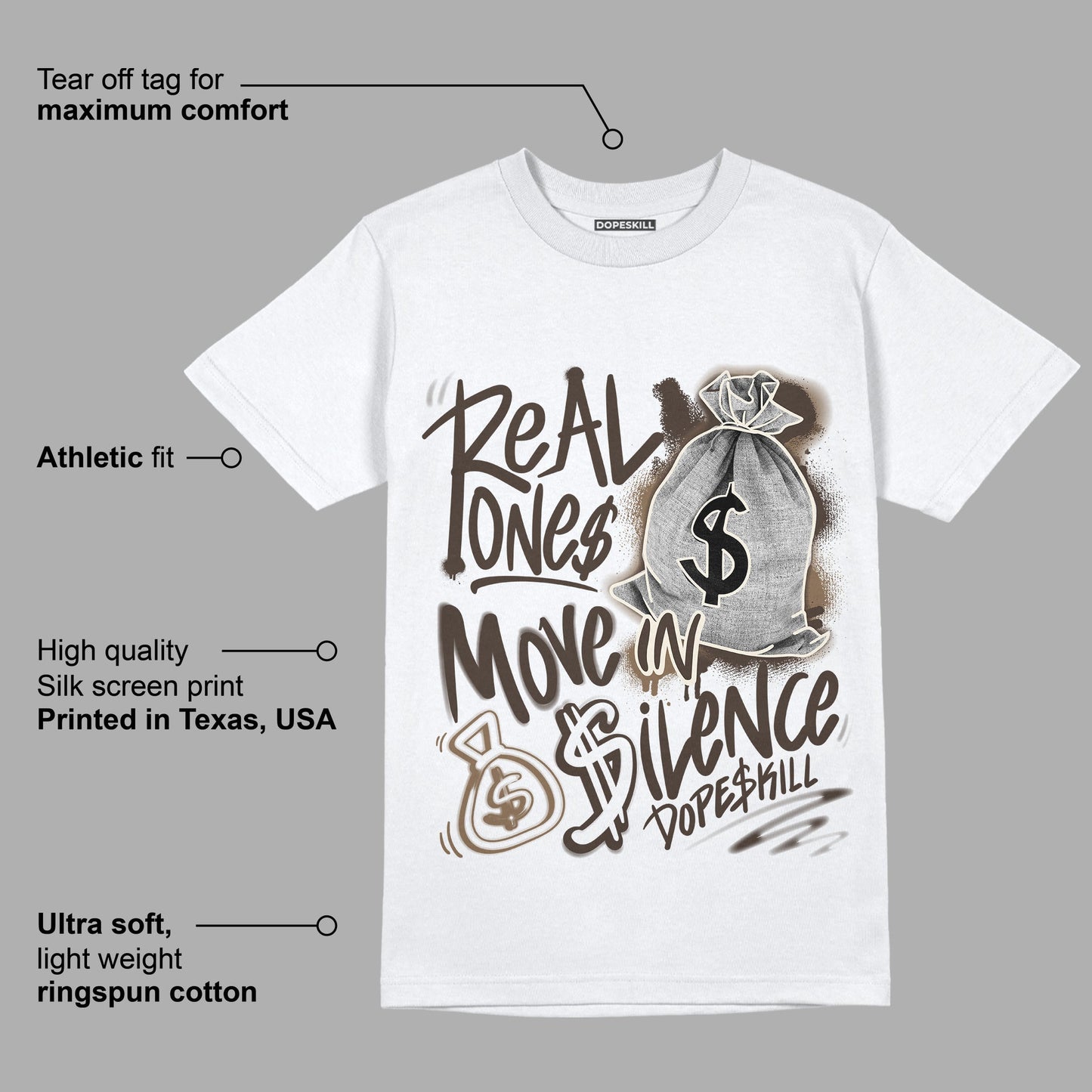 AJ 1 Low OG ‚ÄúReverse Mocha‚Äù DopeSkill T-Shirt Real Ones Move In Silence Graphic