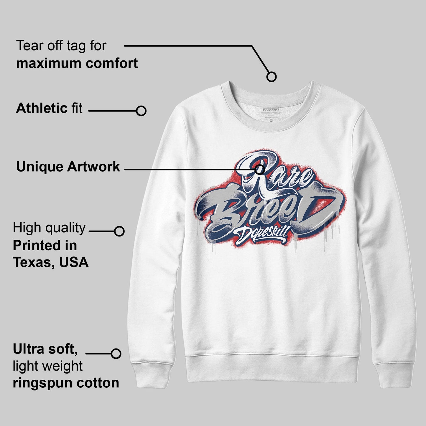 Summit White Navy 4s DopeSkill Sweatshirt Rare Breed Type Graphic