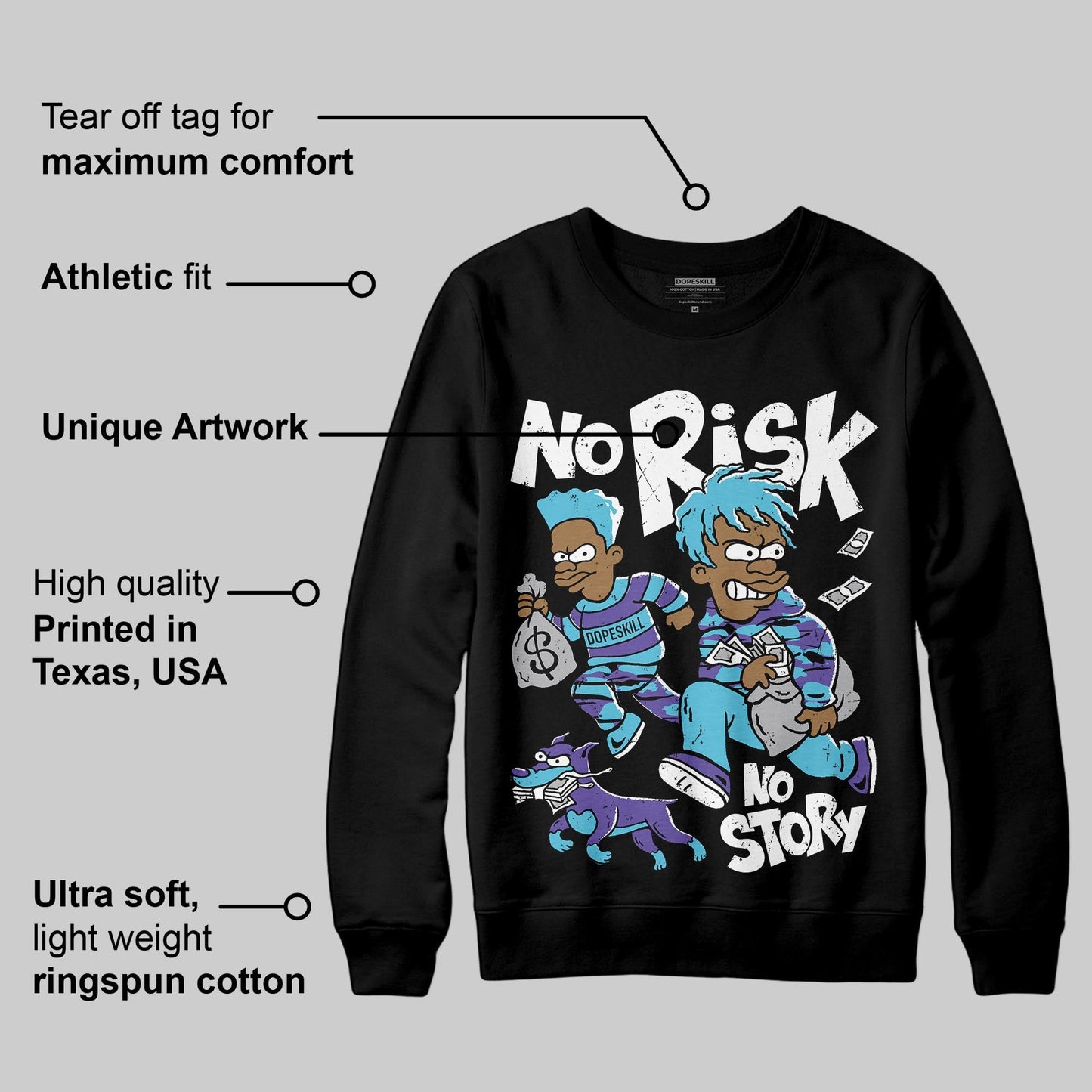 Aqua 8s DopeSkill Sweatshirt No Risk No Story Graphic