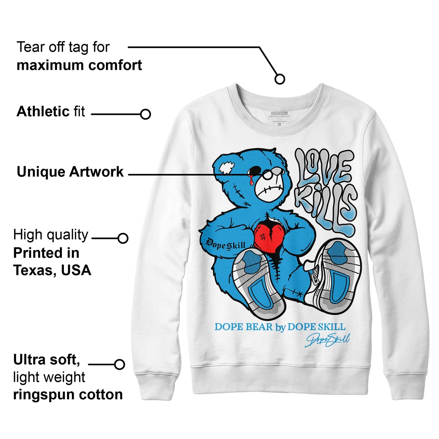 Military Blue 4s DopeSkill Sweatshirt Love Kills Graphic