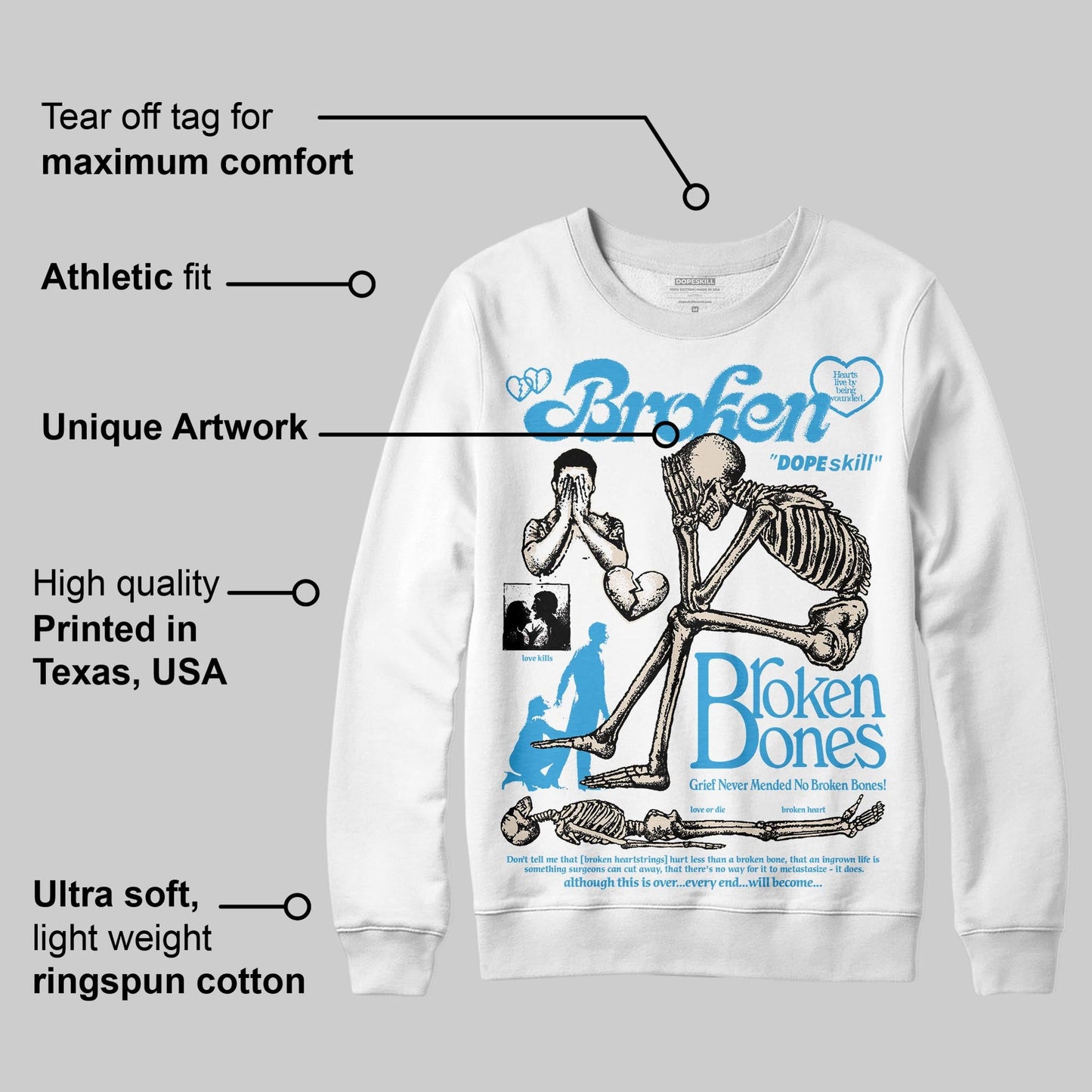 UNC Reimagined 1s DopeSkill Sweatshirt Broken Bones Graphic