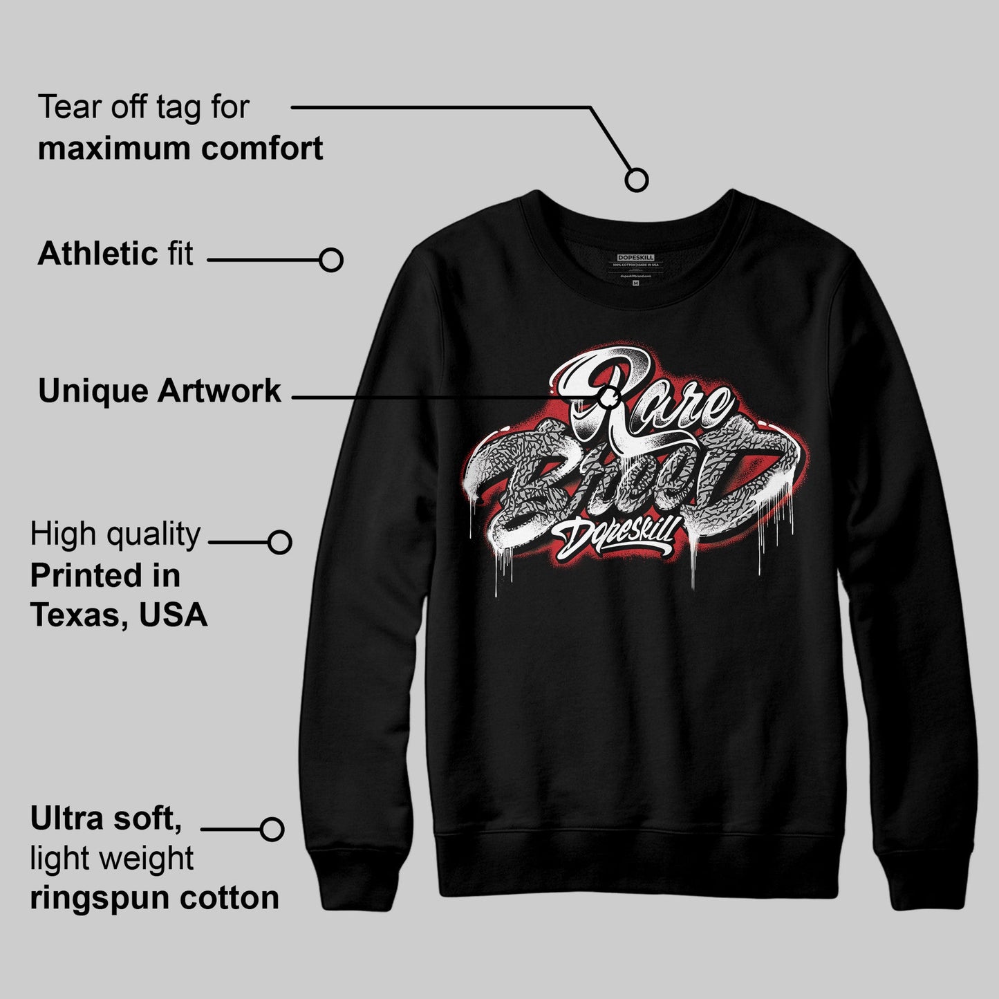 Black Cement 3s DopeSkill Sweatshirt Rare Breed Type Graphic