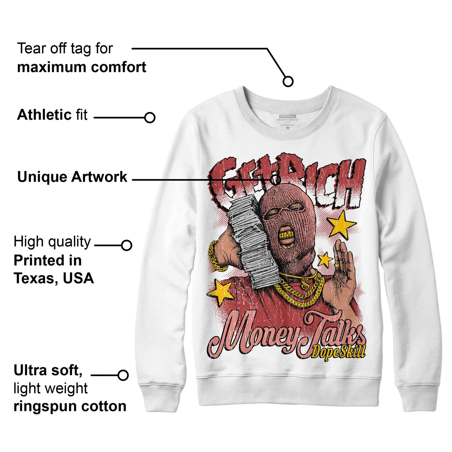 Dune Red 13s DopeSkill Sweatshirt Get Rich Graphic