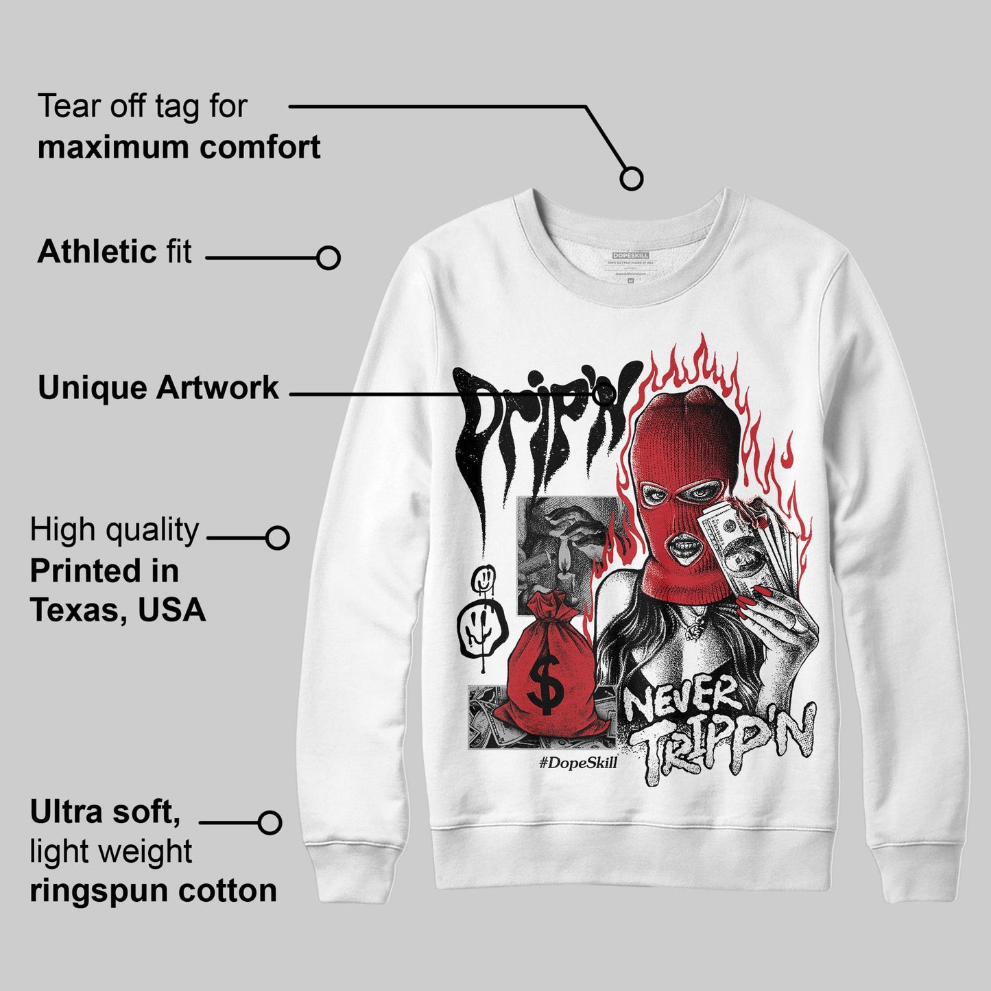 Bred 11s DopeSkill Sweatshirt Drip'n Never Tripp'n Graphic