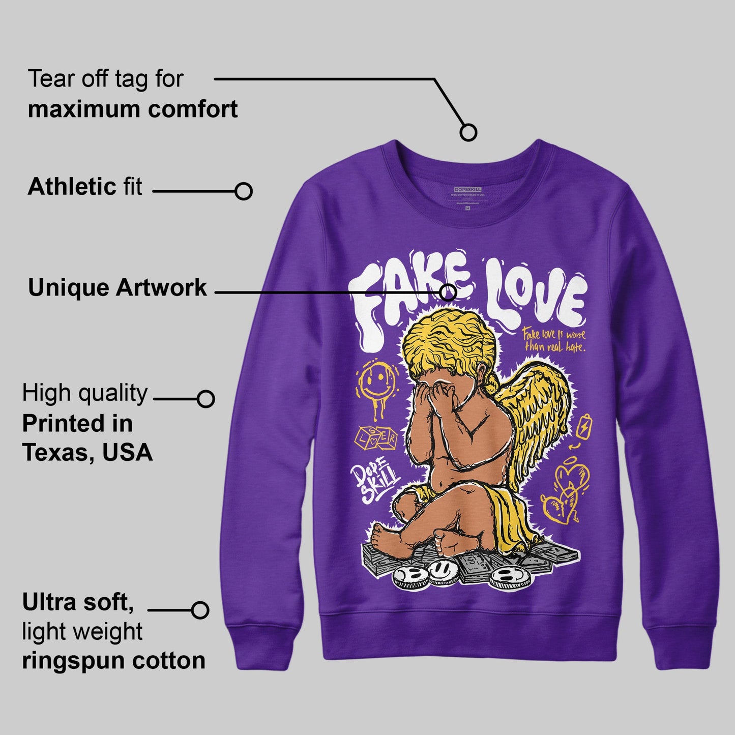Field Purple 12s DopeSkill Purple Sweatshirt False Love Graphic