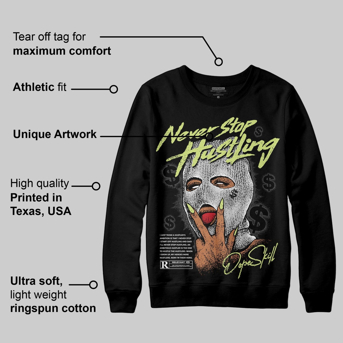 Light Lemon Twist 4s DopeSkill Sweatshirt Never Stop Hustling Graphic