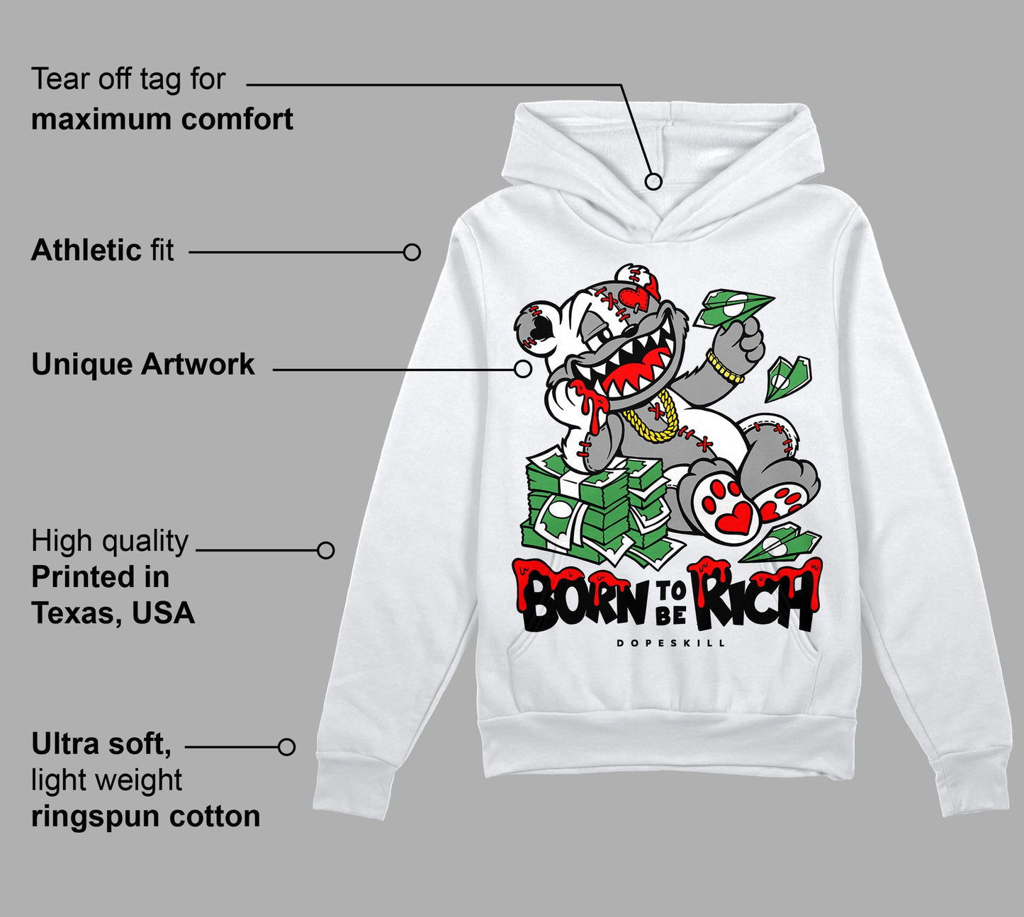 Black and White Collection DopeSkill Hoodie Sweatshirt Born To Be Rich Graphic