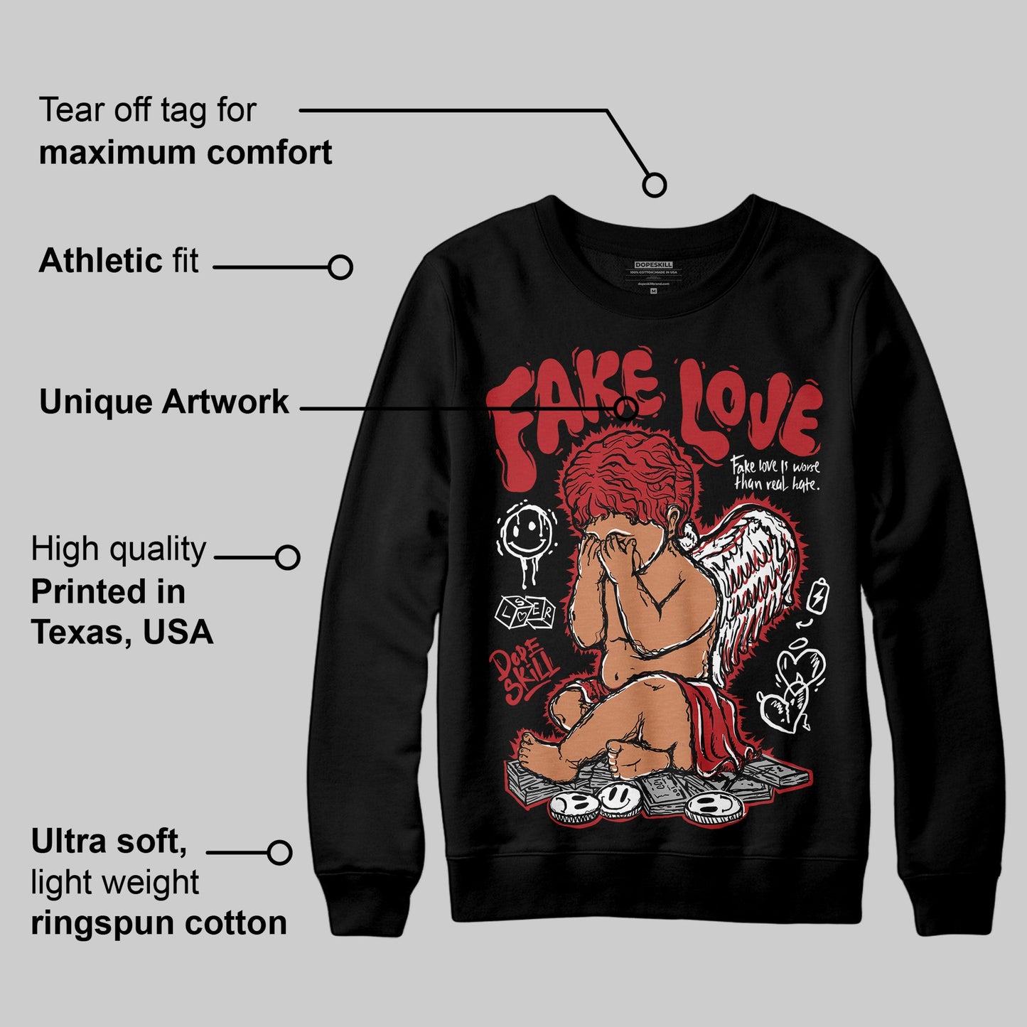 Black Toe Reimagined 1s DopeSkill Sweatshirt False Love Graphic