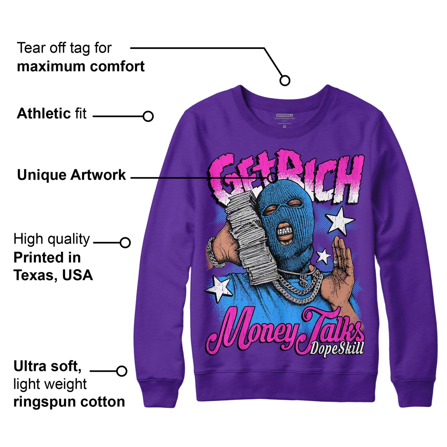 Court Purple 13s DopeSkill Purple Sweatshirt Get Rich Graphic