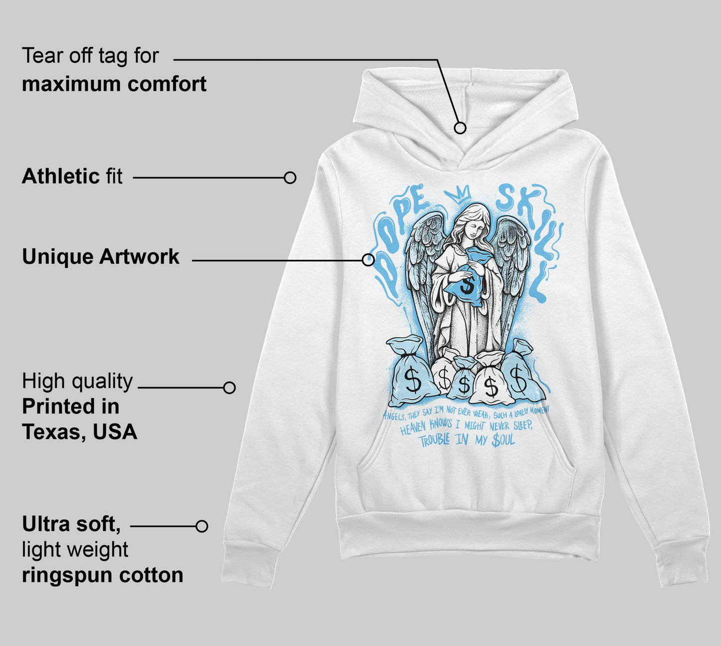 Legend Blue 11s DopeSkill Hoodie Sweatshirt Angels Graphic