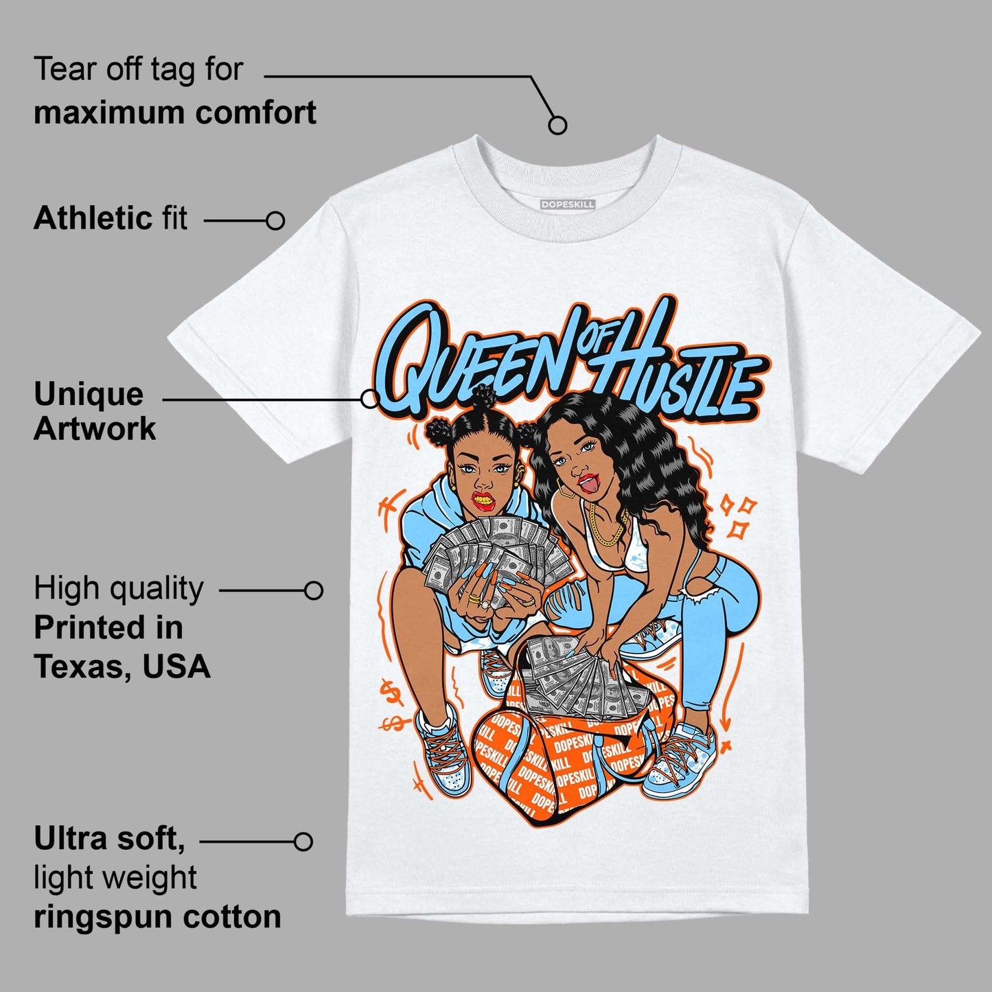 Dunk Low Futura University Blue DopeSkill T-Shirt Queen Of Hustle Graphic