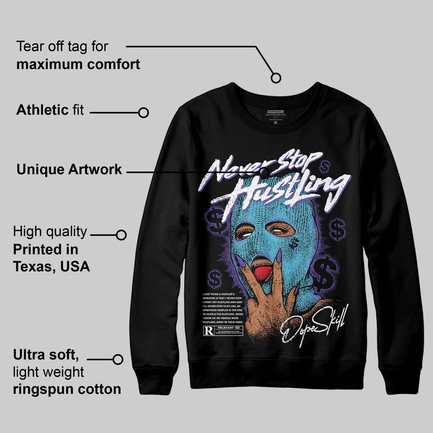 Aqua 8s DopeSkill Sweatshirt Never Stop Hustling Graphic