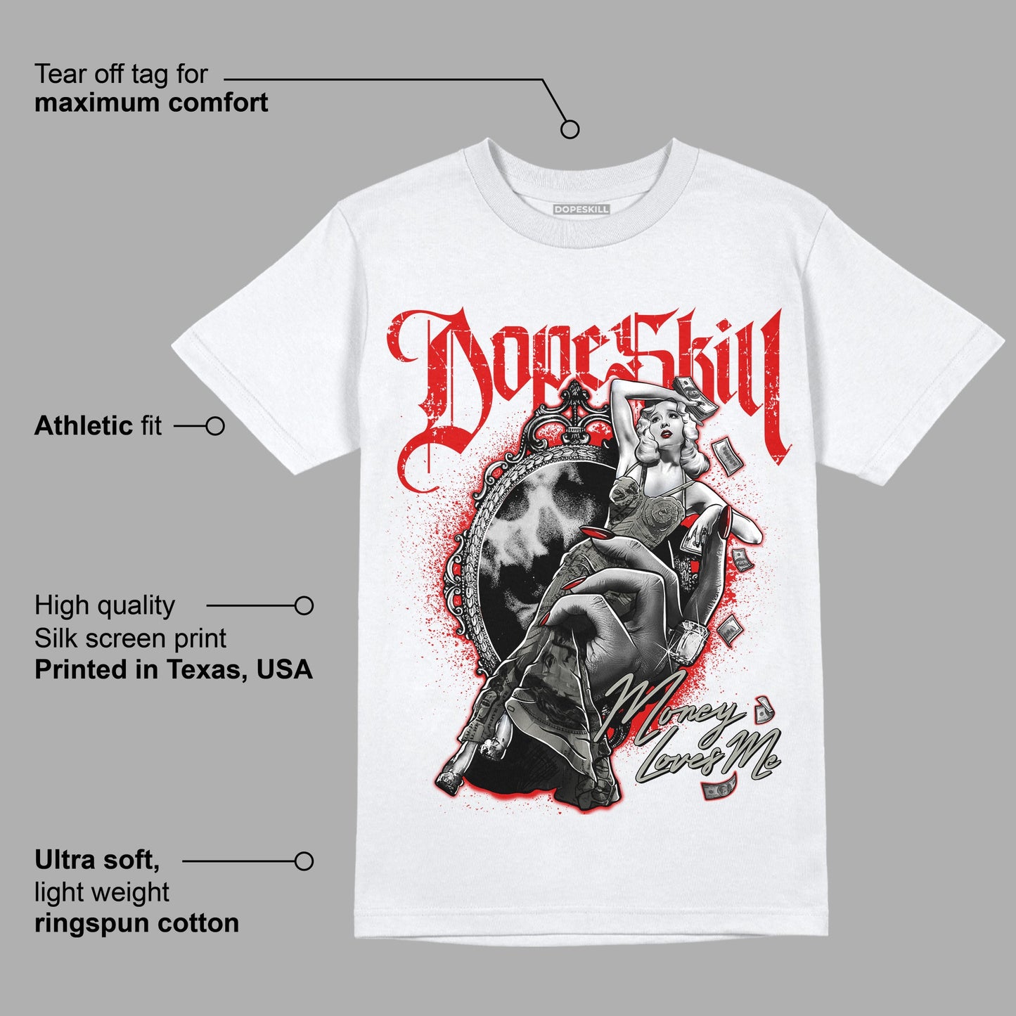 Fire Red 3s DopeSkill T-Shirt Money Loves Me Graphic