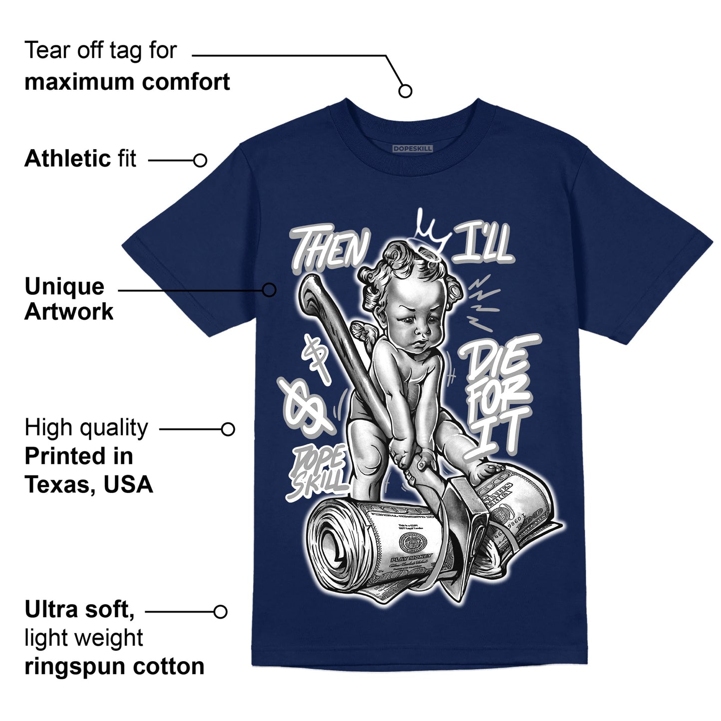 Midnight Navy 3s DopeSkill Navy T-shirt Then I'll Die For It Graphic