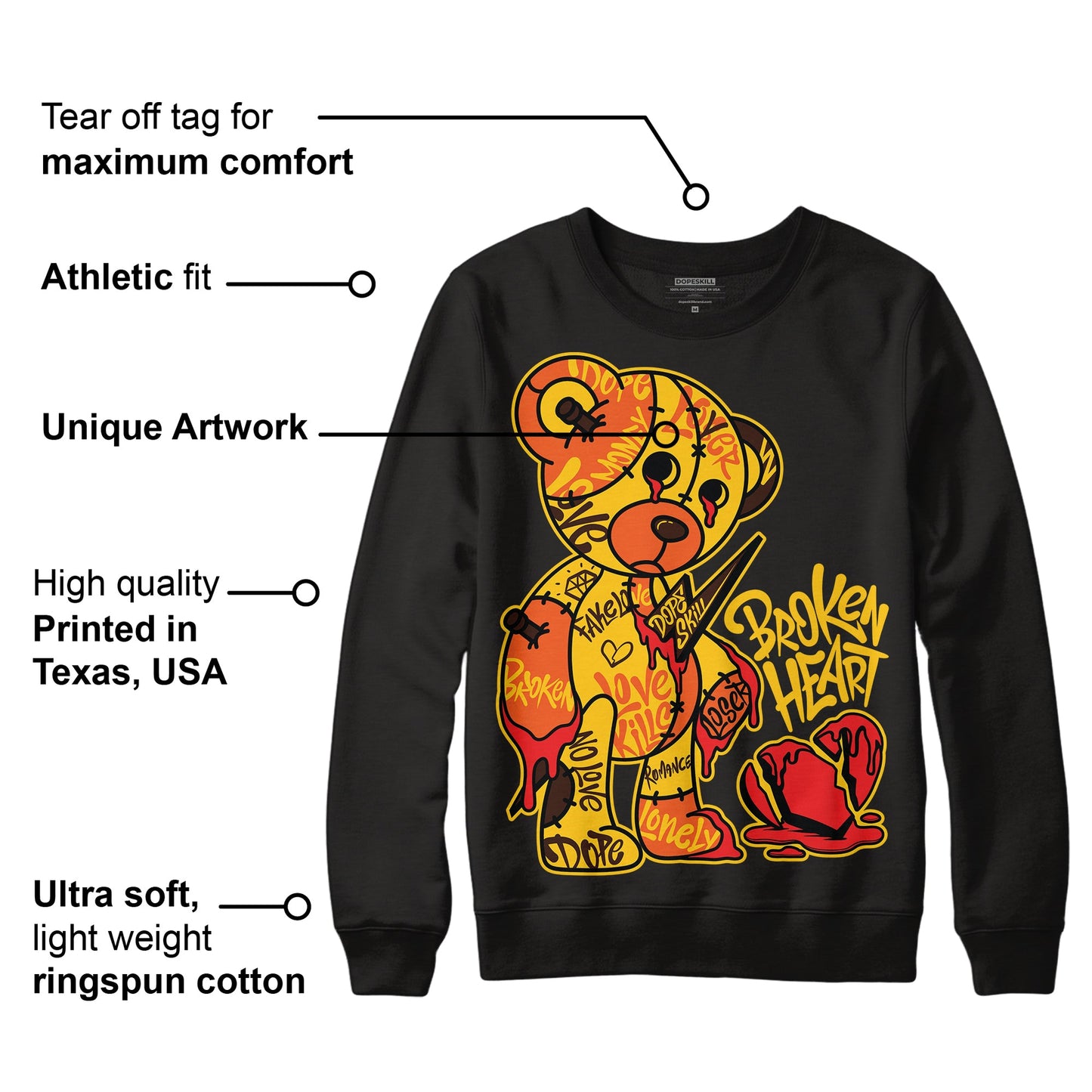 Yellow Collection DopeSkill Sweatshirt Broken Heart Graphic