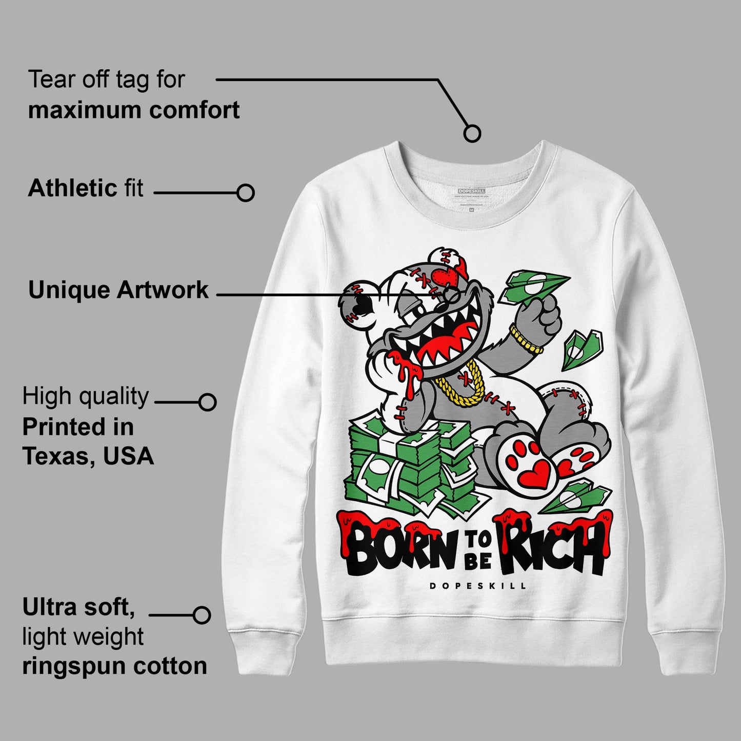 Black and White Collection DopeSkill Sweatshirt Born To Be Rich Graphic