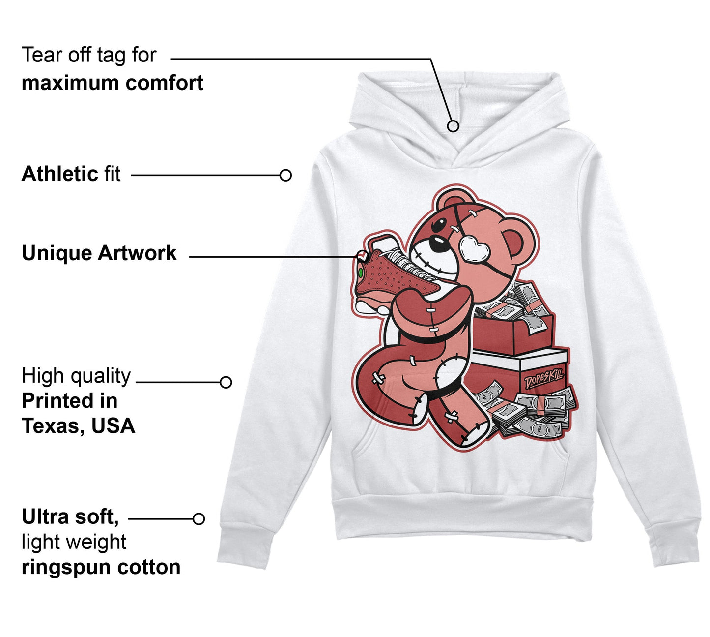 Dune Red 13s DopeSkill Hoodie Sweatshirt Bear Steals Sneaker Graphic