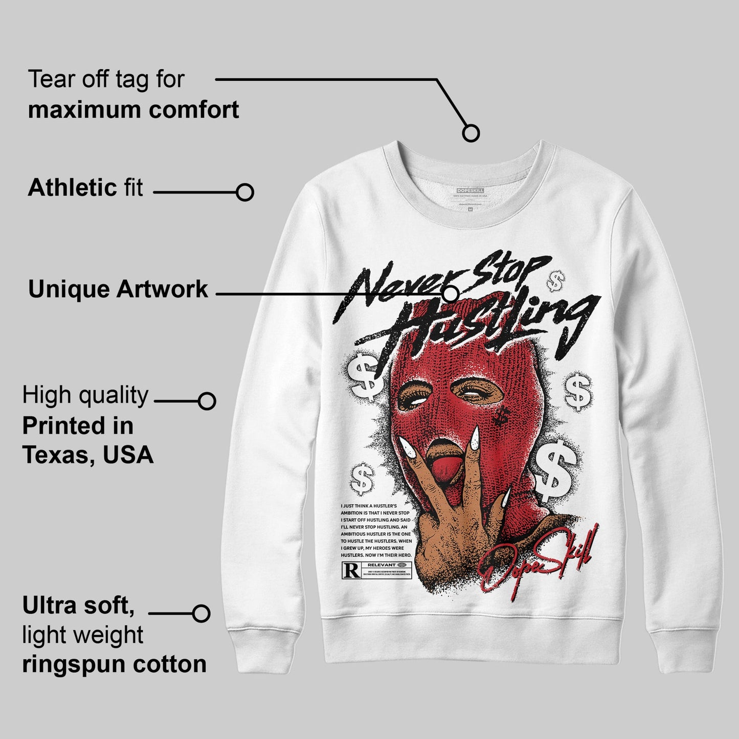 Bred 11s DopeSkill Sweatshirt Never Stop Hustling Graphic