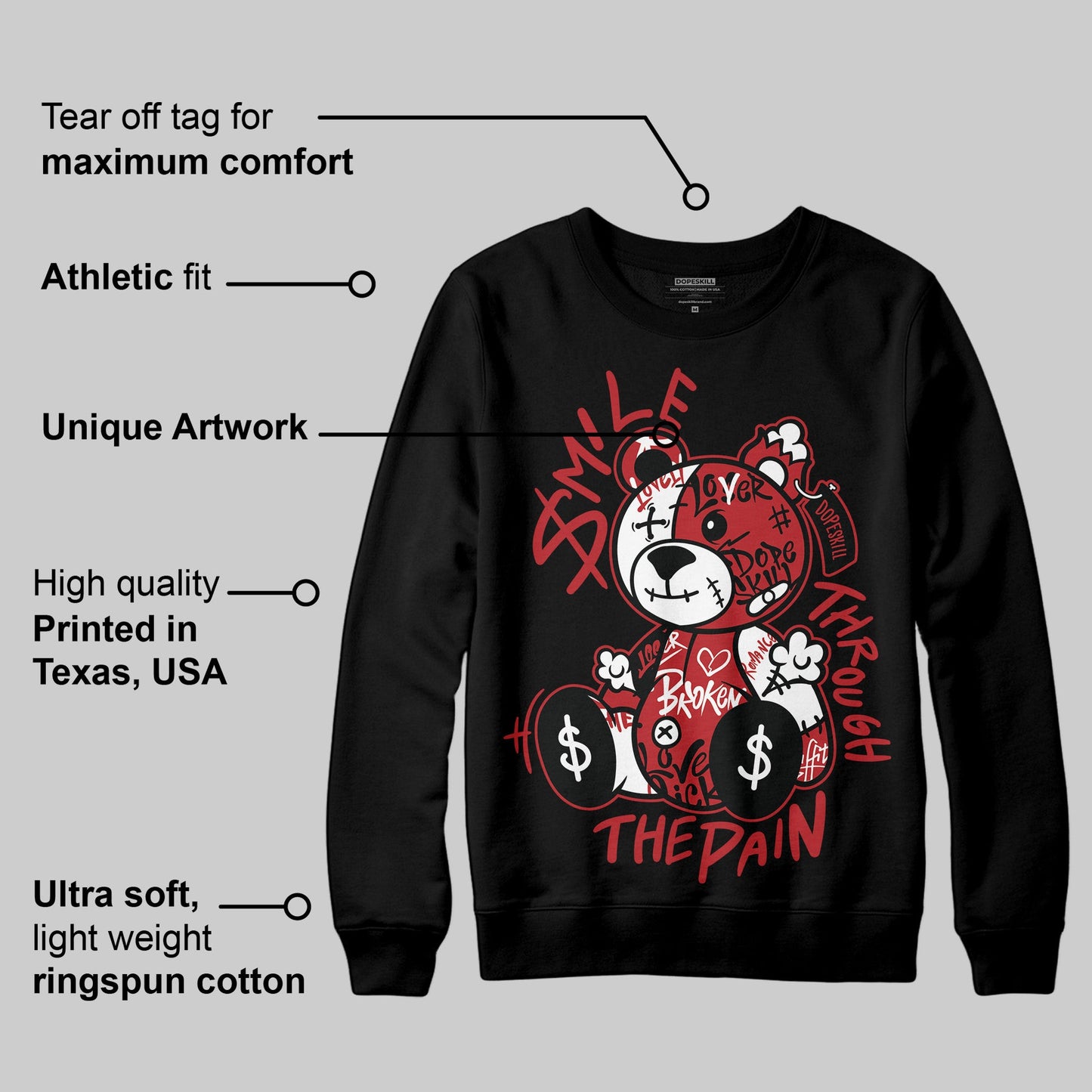Black Toe Reimagined 1s DopeSkill Sweatshirt Smile Through The Pain Graphic