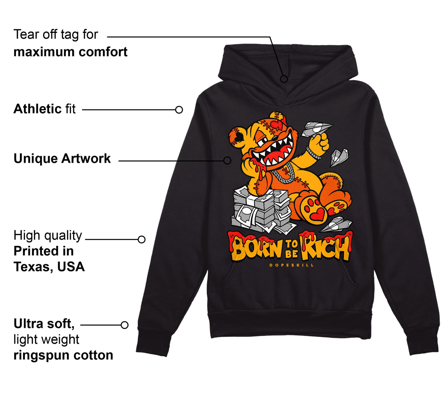Black Taxi 12s DopeSkill Hoodie Sweatshirt Born To Be Rich Graphic
