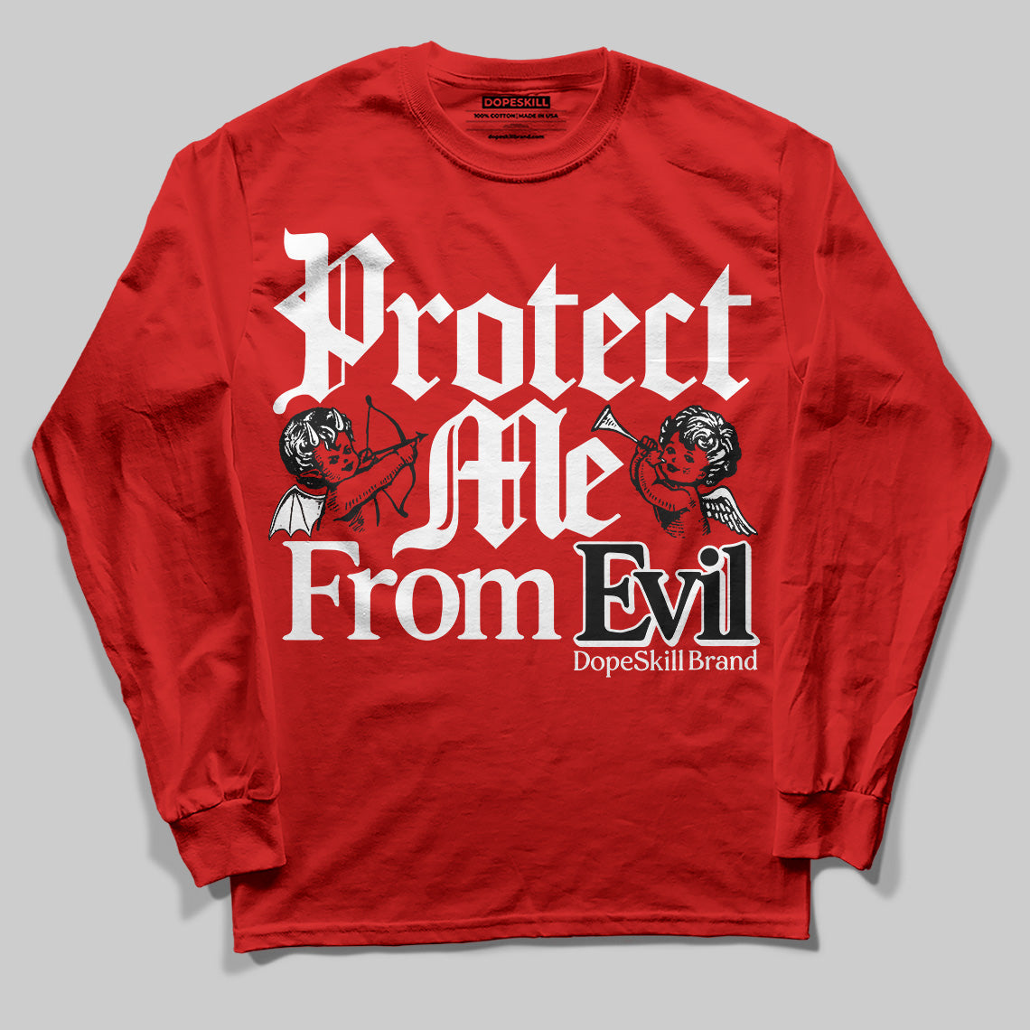 Bred Velvet 11s DopeSkill Red Long Sleeve T-Shirt Protect Me From Evil Graphic