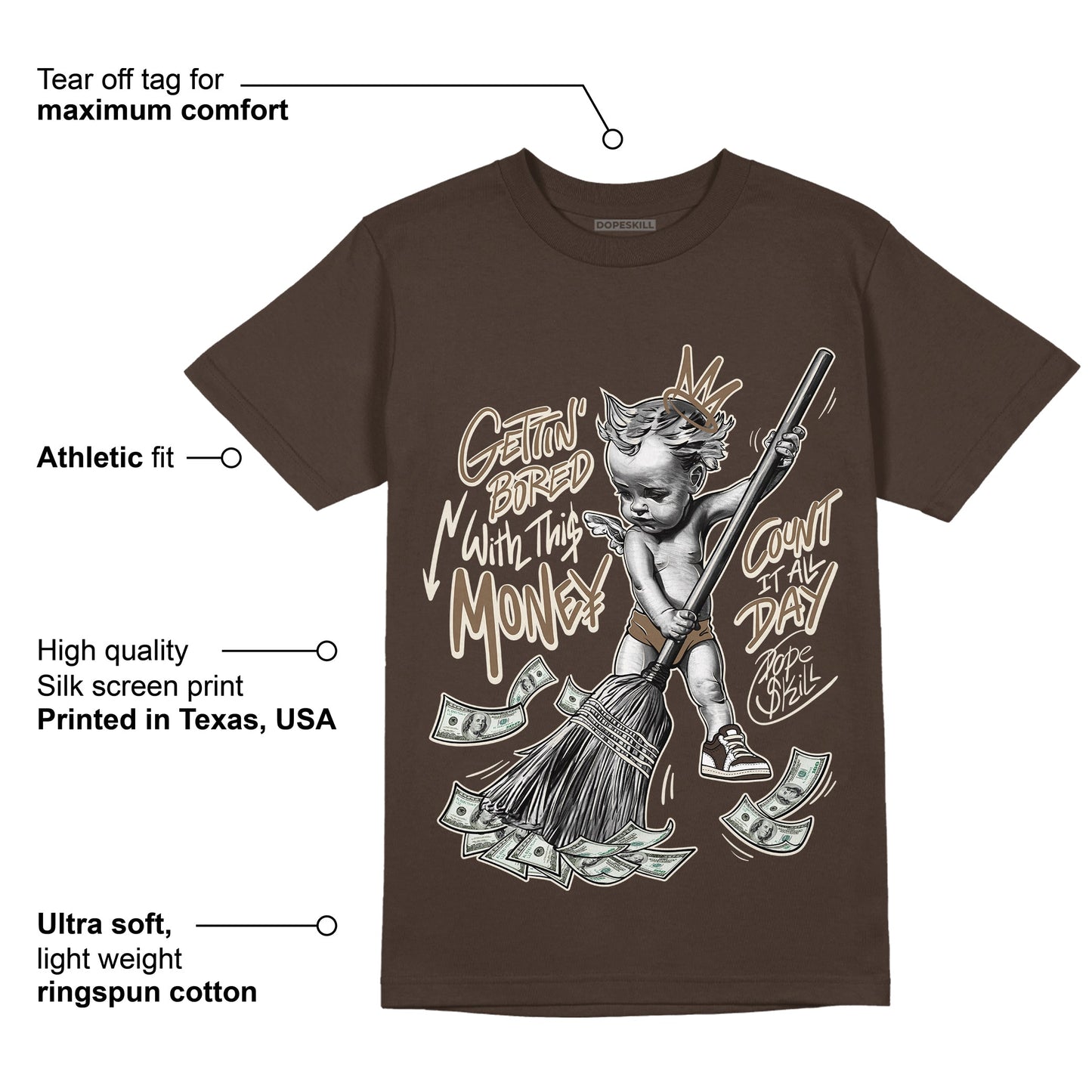 AJ 1 Low OG ‚ÄúReverse Mocha‚Äù DopeSkill Ridgerock T-shirt Gettin Bored With This Money Graphic