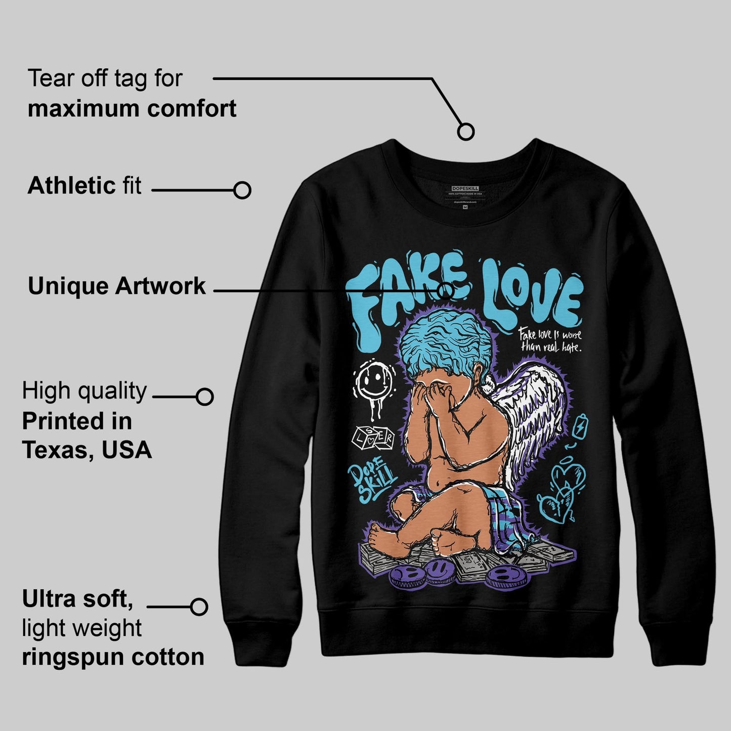 Aqua 8s DopeSkill Sweatshirt False Love Graphic