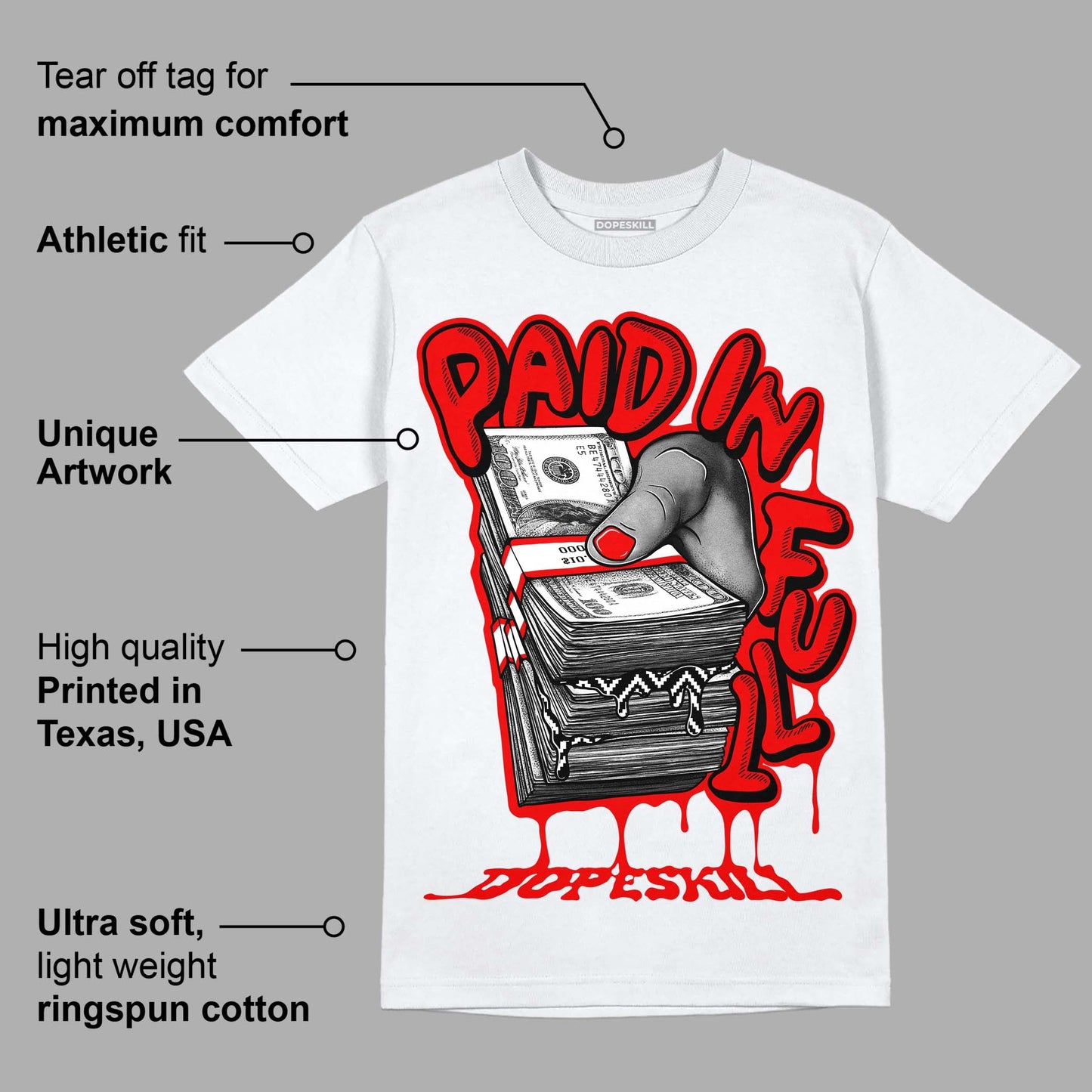 Cherry 12s DopeSkill T-Shirt Paid In Full Graphic