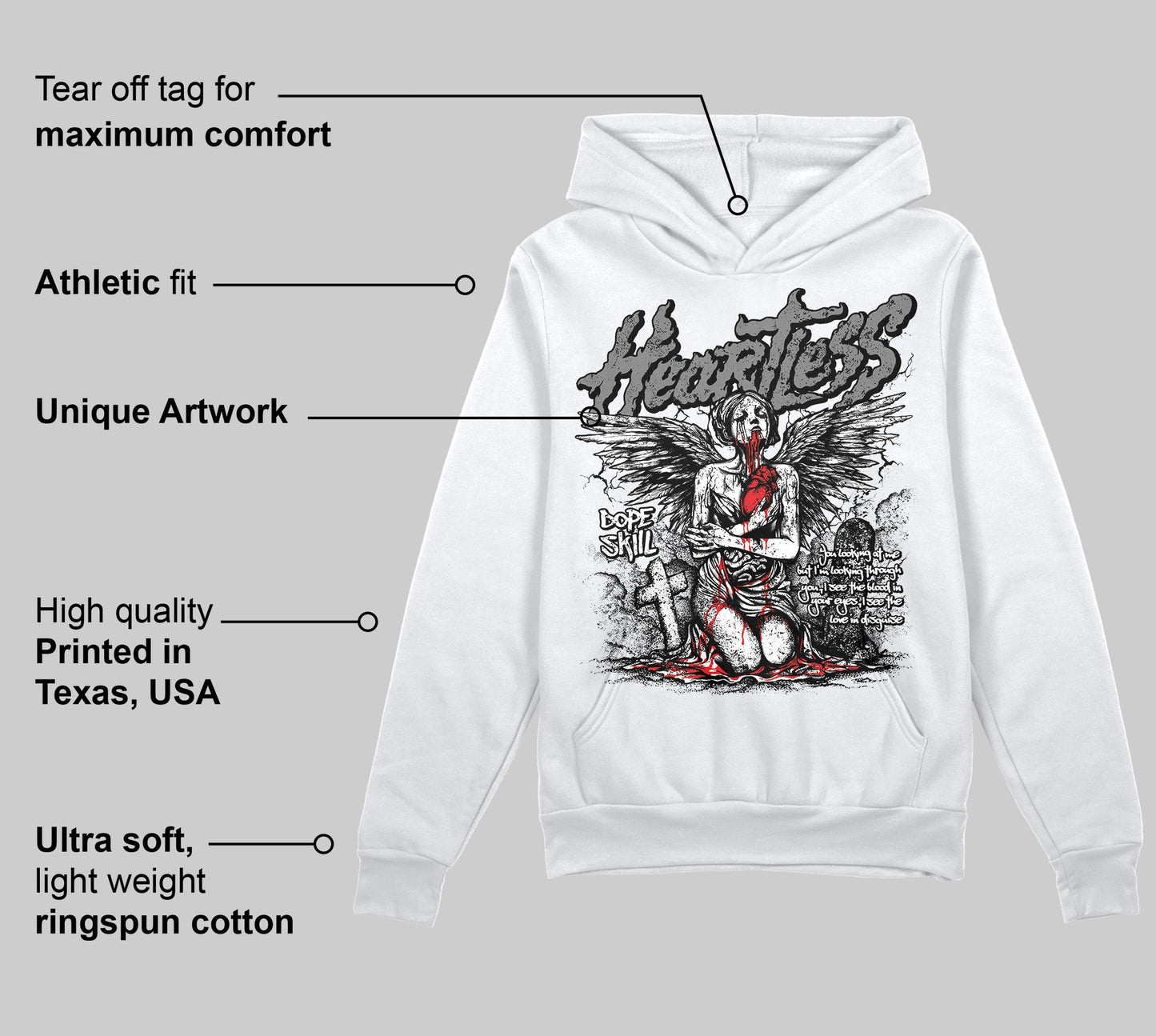 Grey Collection DopeSkill Hoodie Sweatshirt Heartless Graphic