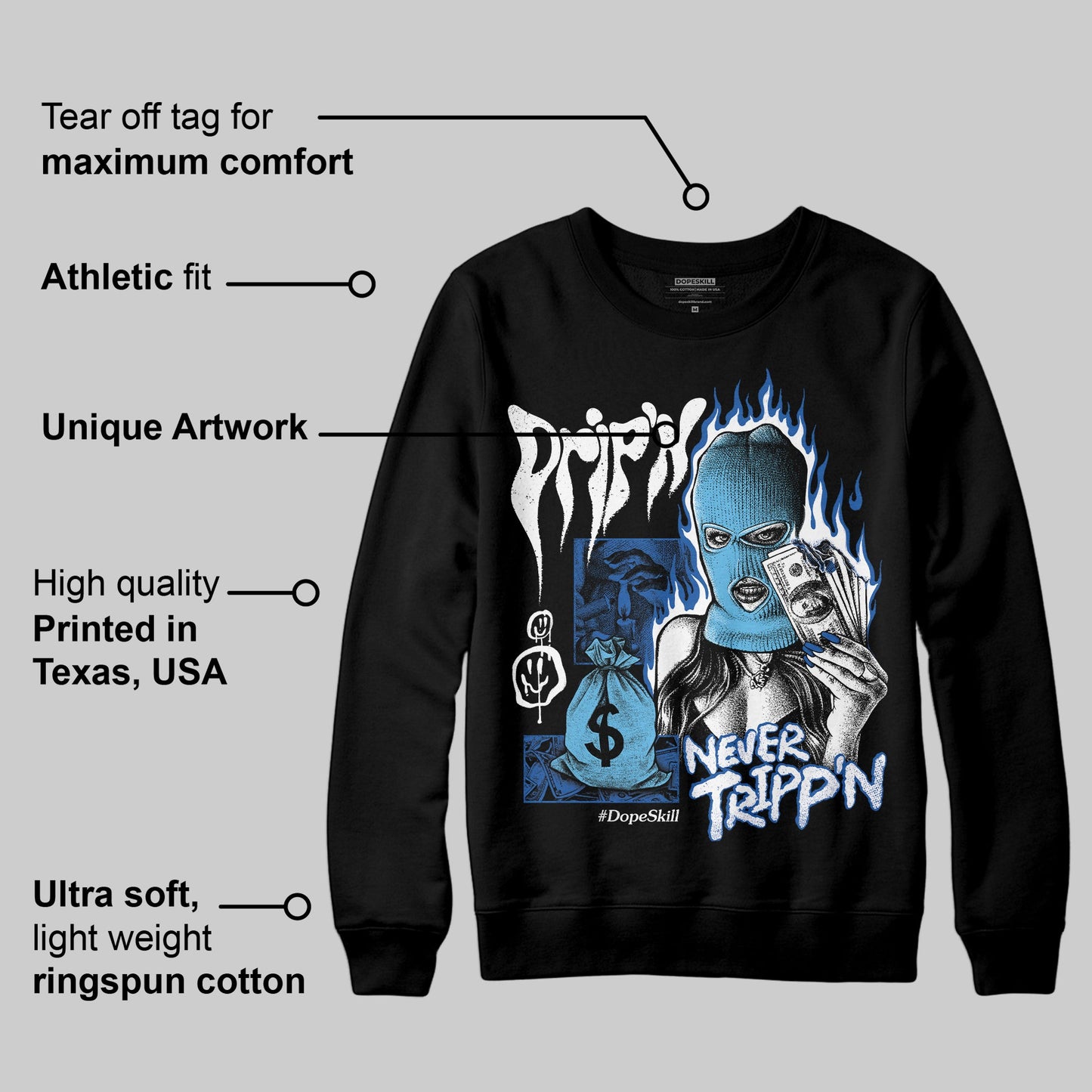 Blueberry 12s DopeSkill Sweatshirt Drip'n Never Tripp'n Graphic