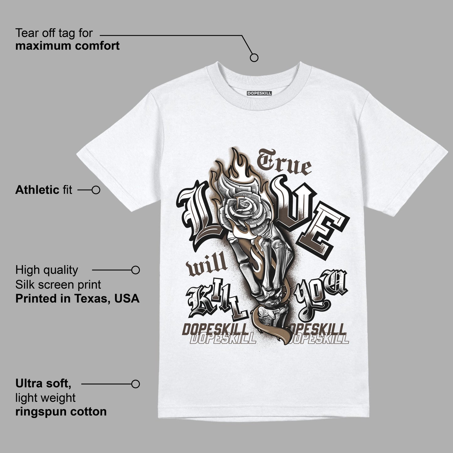 AJ 1 Low OG ‚ÄúReverse Mocha‚Äù DopeSkill T-Shirt True Love Will Kill You Graphic