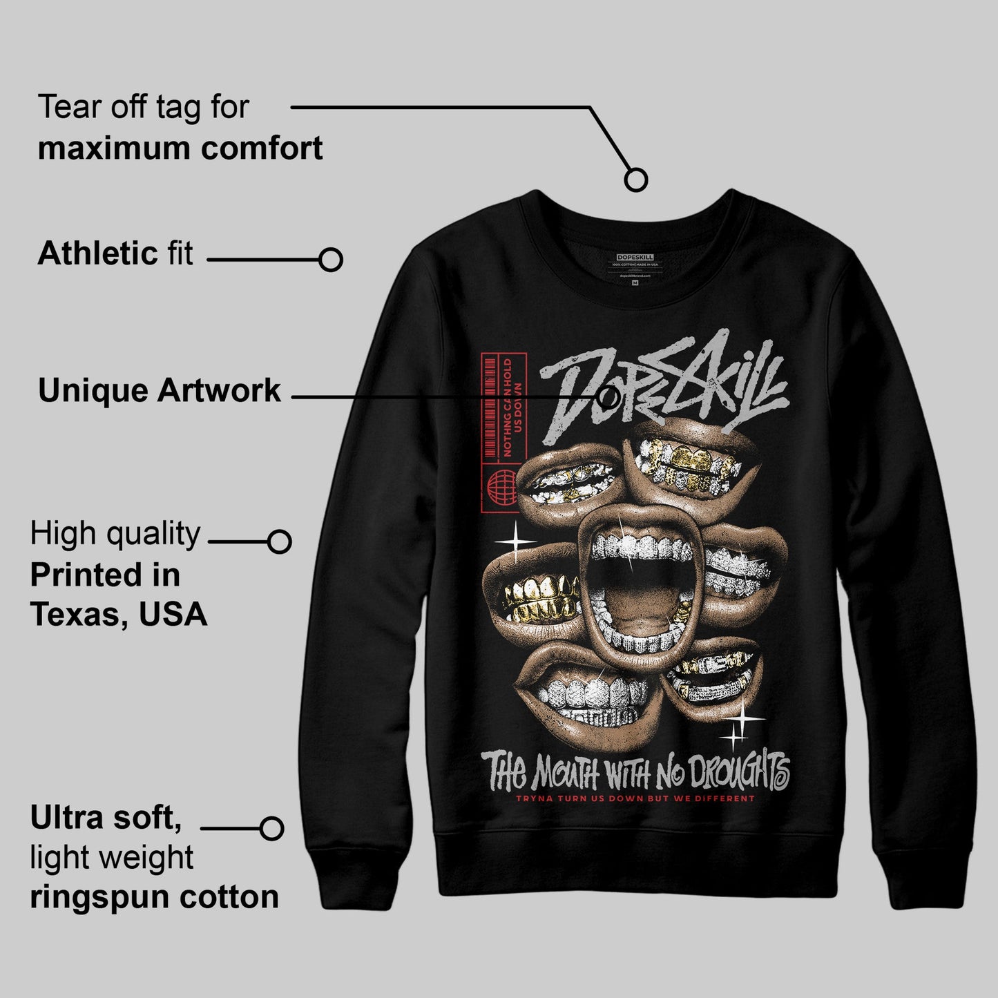 Black Cement 3s DopeSkill Sweatshirt The Mouth With No Droughts Graphic