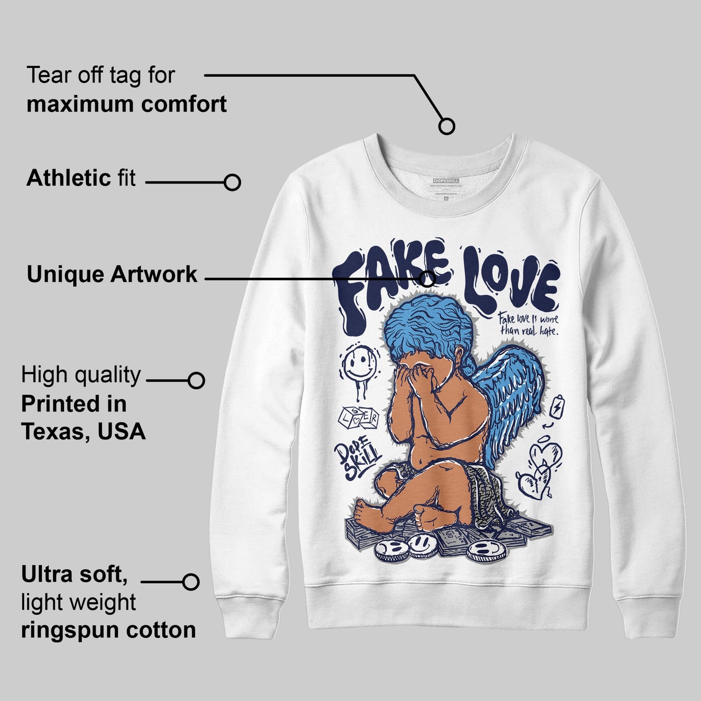 Midnight Navy 3s DopeSkill Sweatshirt False Love Graphic