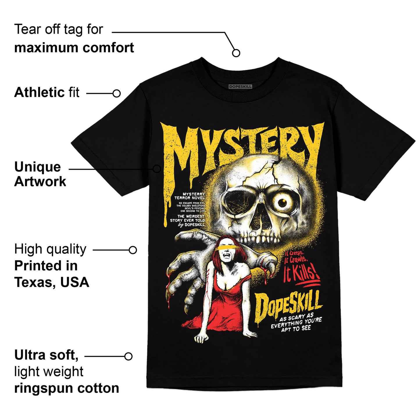 Yellow Collection DopeSkill T-Shirt Mystery Ghostly Grasp Graphic
