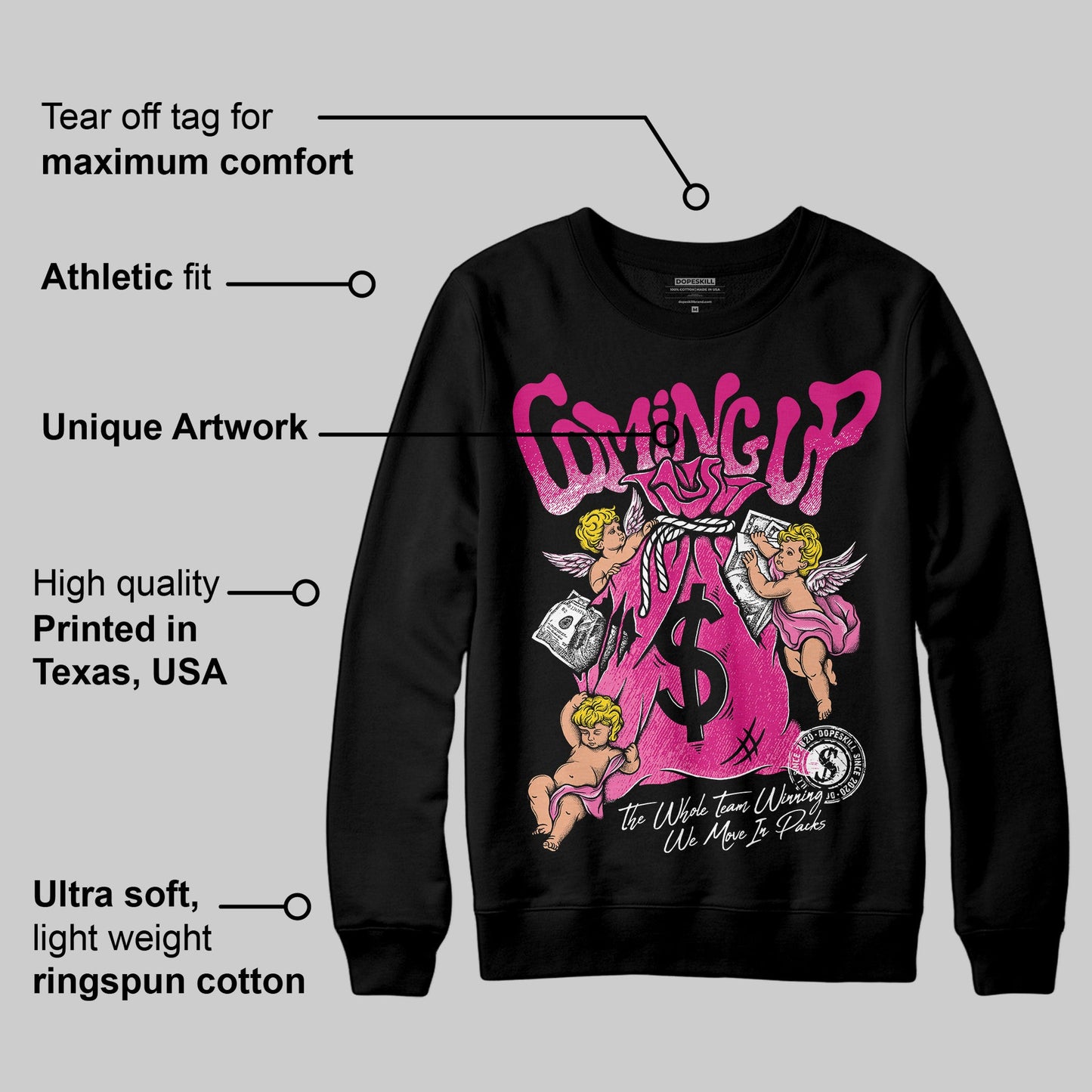 Rick RO Pink Leather Sneakers DopeSkill Sweatshirt Money Bag Coming Up Graphic