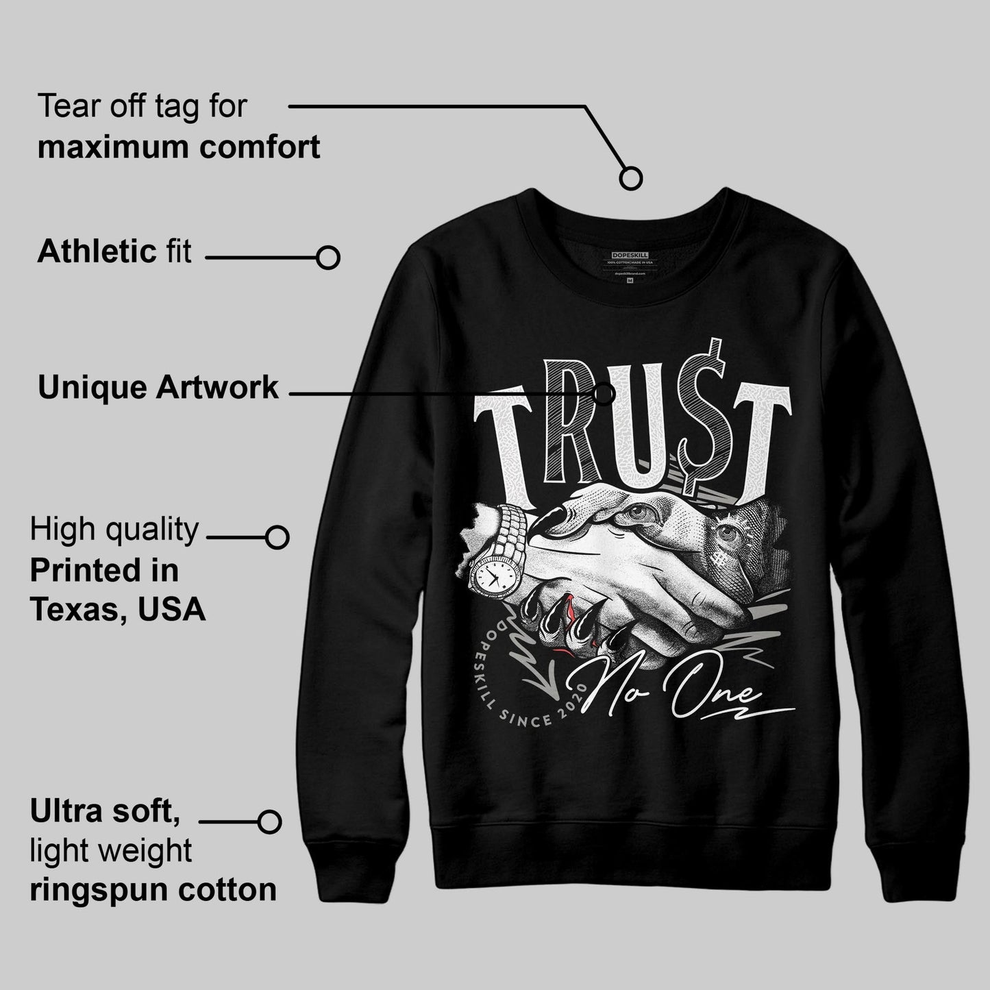 Pure Money 3s DopeSkill Sweatshirt Trust No One Graphic