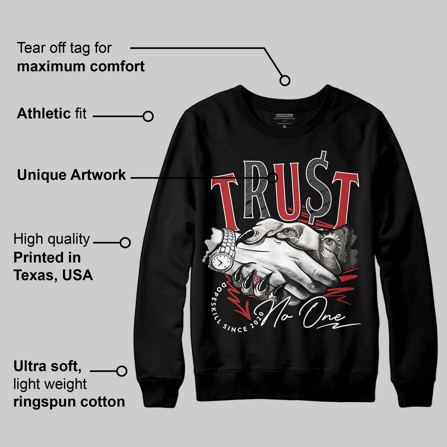 Black Toe Reimagined 1s DopeSkill Sweatshirt Trust No One Graphic